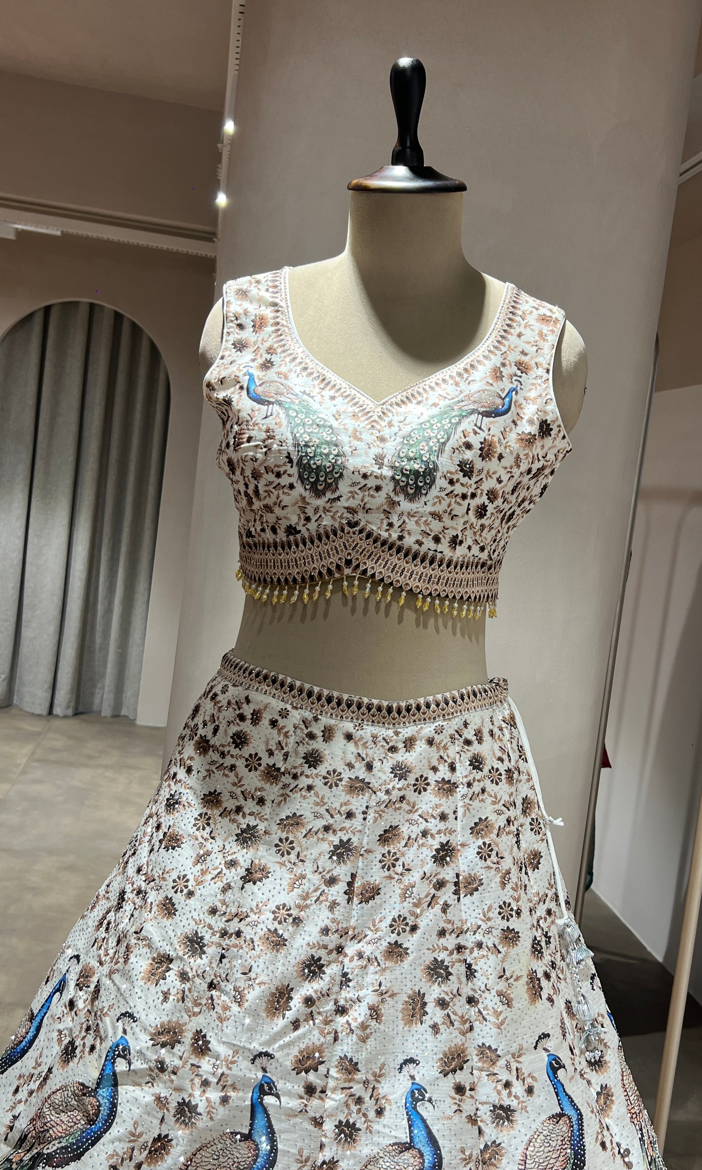 WHITE PEACOCK EMBROIDERED LEHENGA
