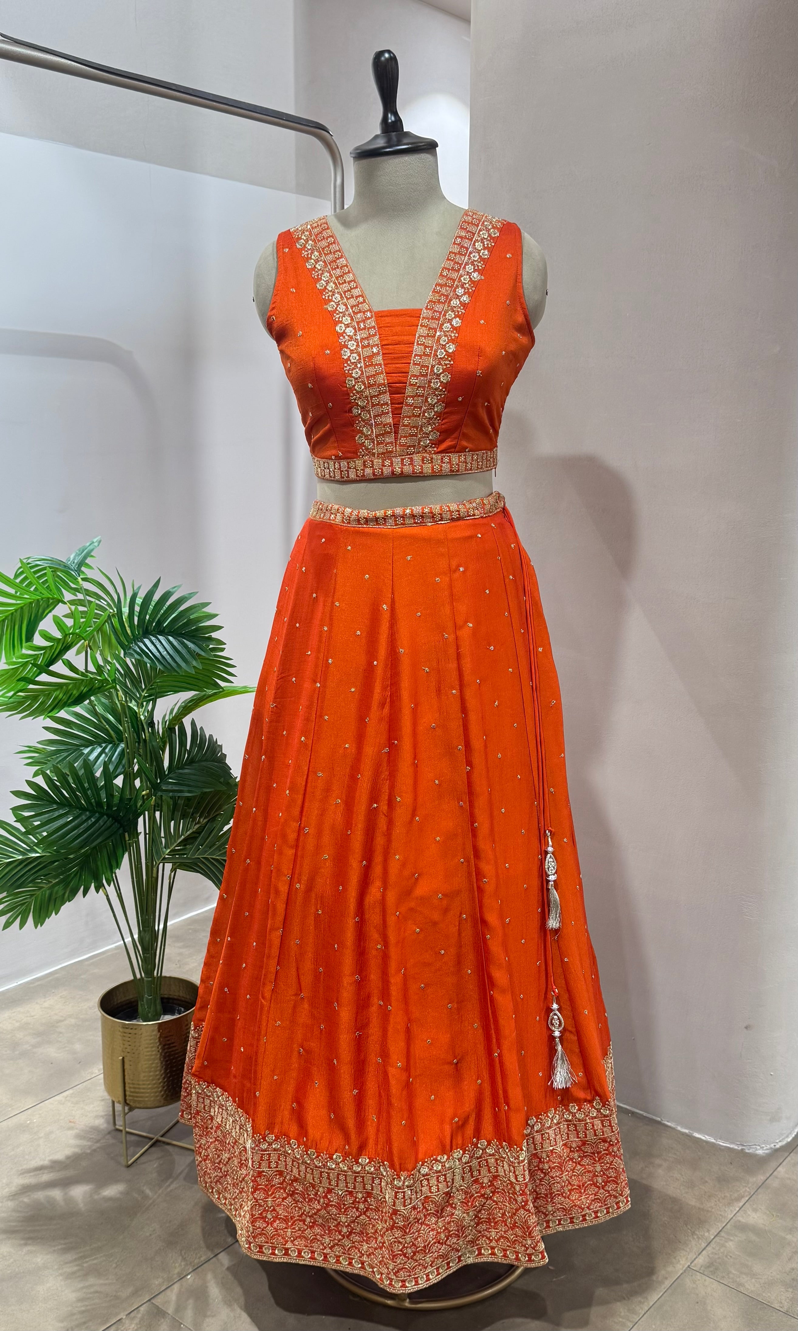 Orange LEHENGA WITH ZARI EMBROIDERY