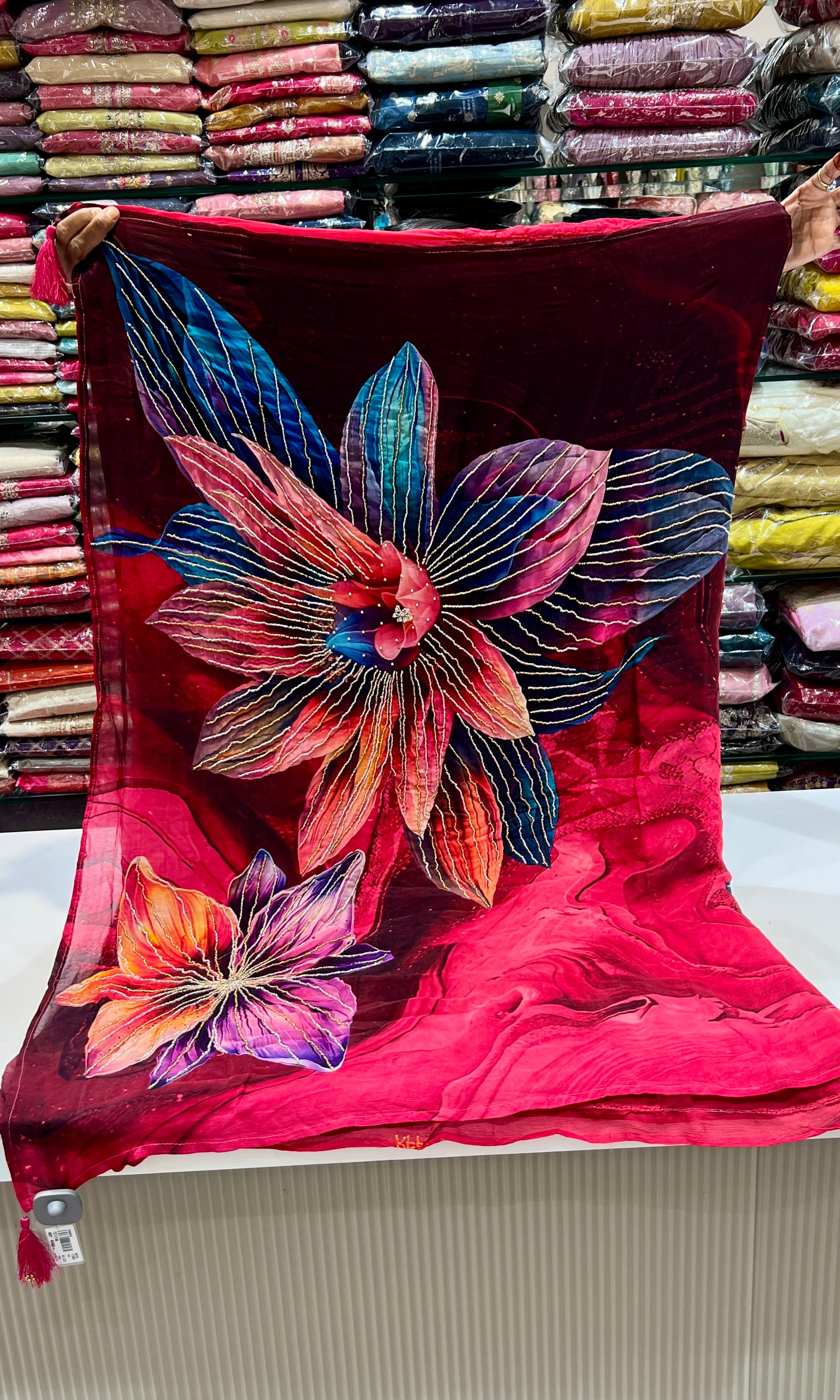 Wine Bloom Georgette-Chiffon Saree