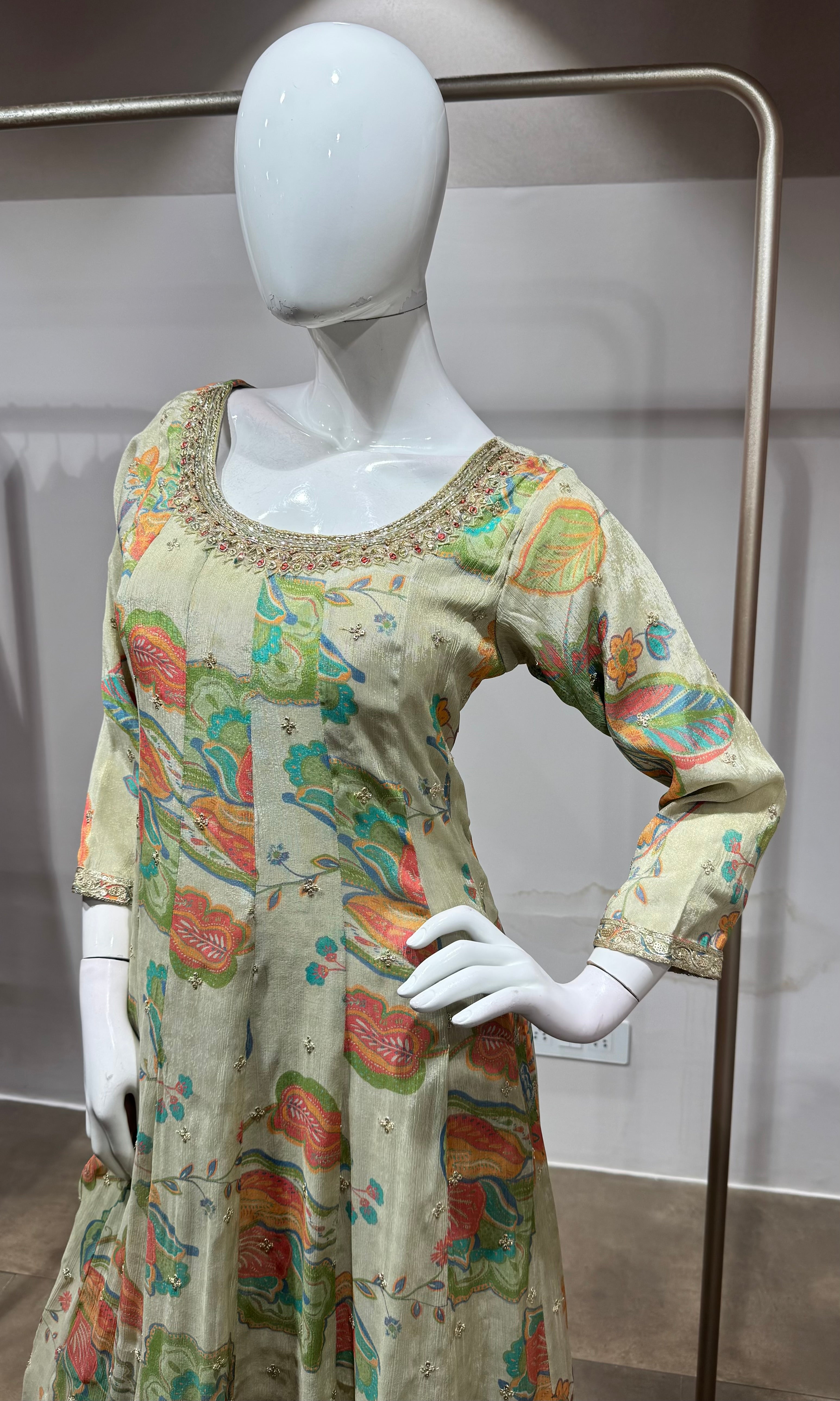 Multi Floral Anarkali Set with contrast dupatta