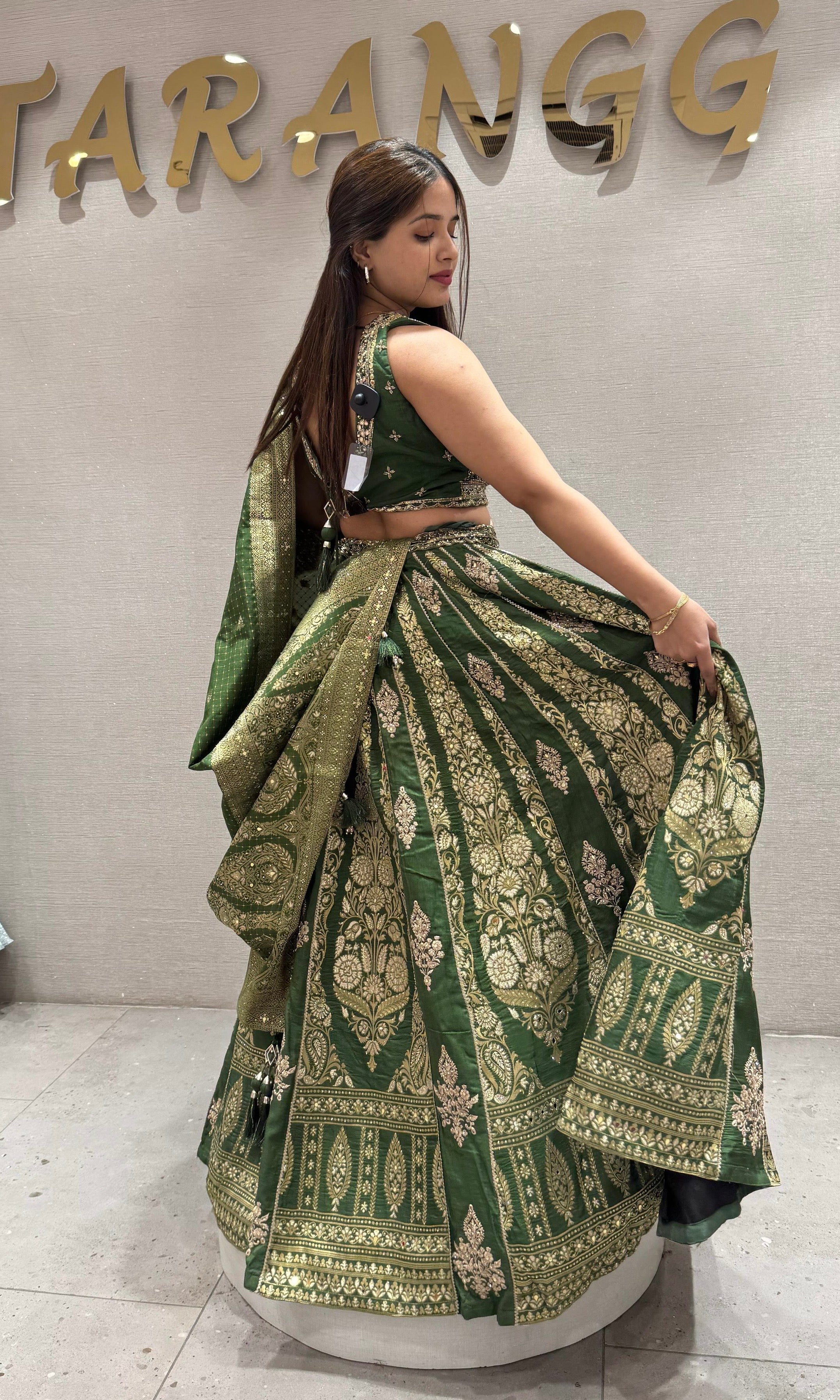 Green croptop with lehenga
