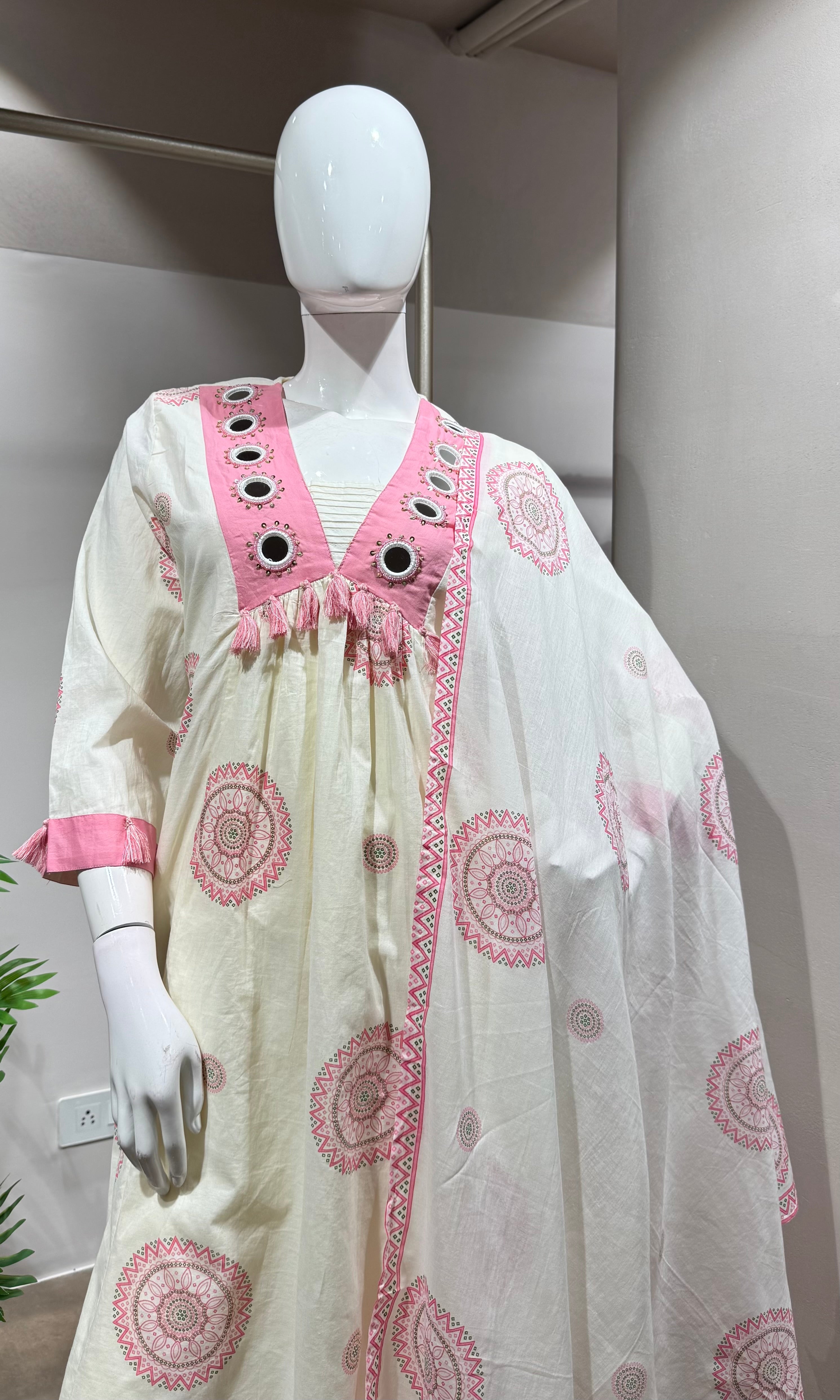 PINK Floral Block Print Cotton Kurta Set