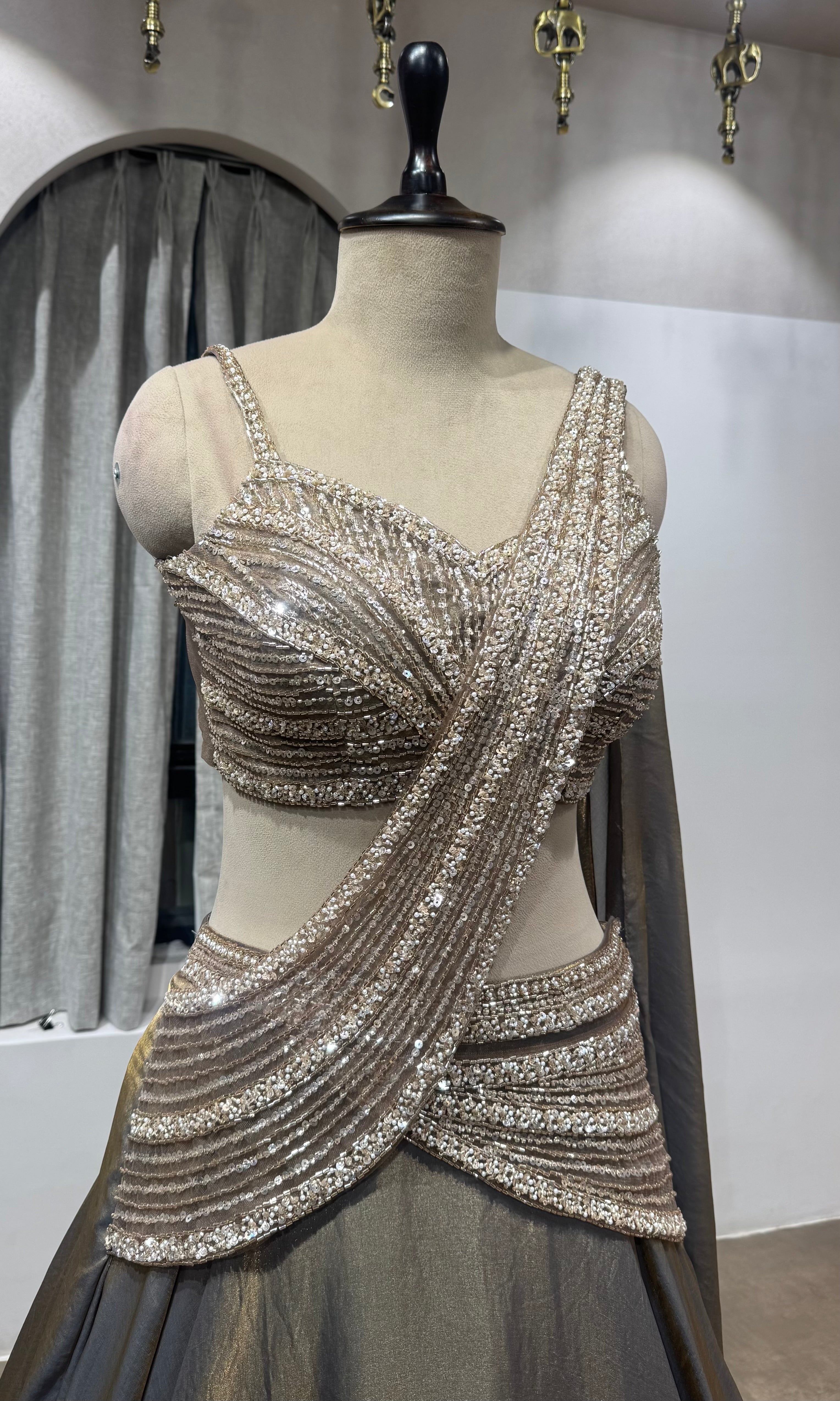Brown Gold Shimmer Lehenga Set