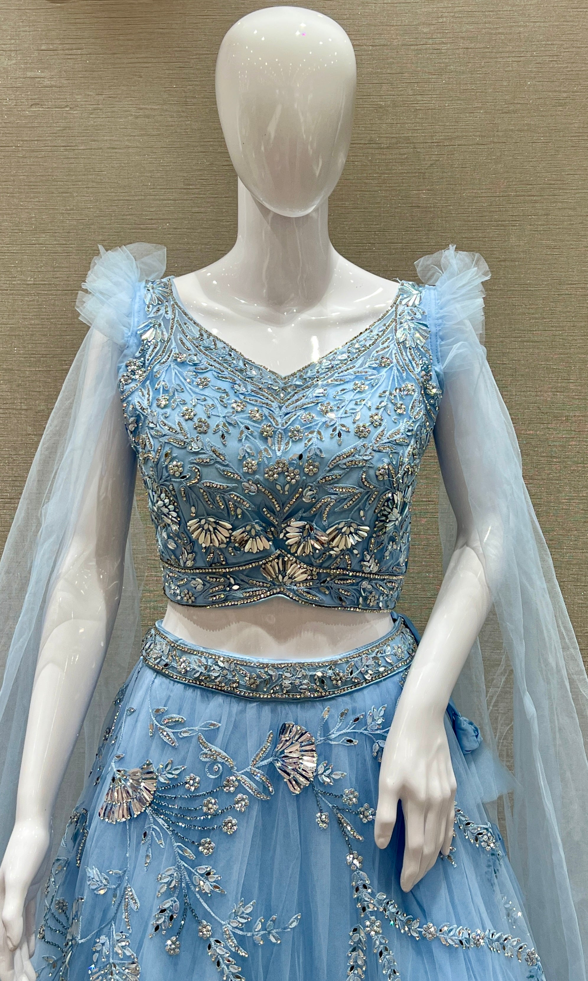 Aasmaan β Powder Blue Net Embroidered Lehenga Set