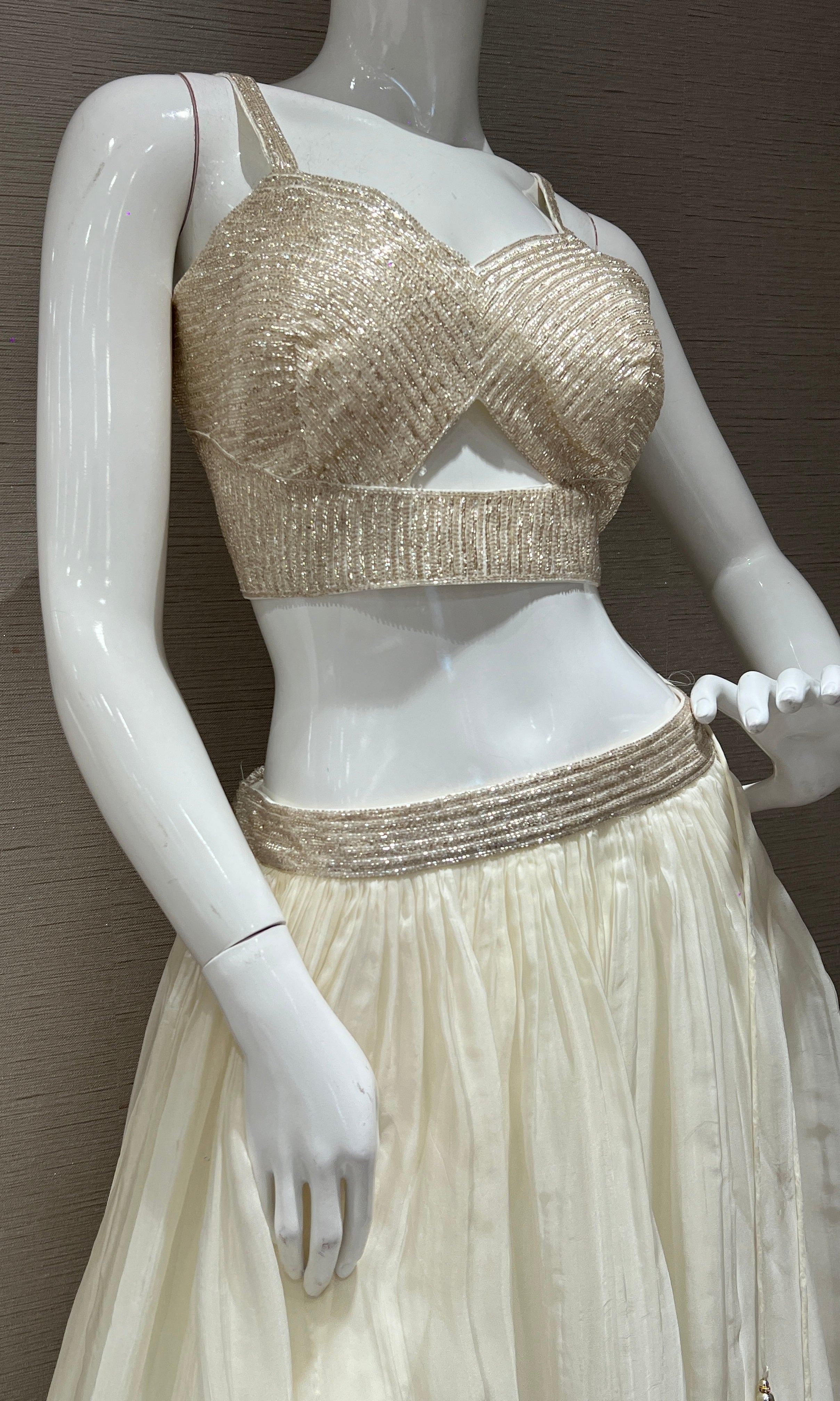 White Lehenga with floral embossing