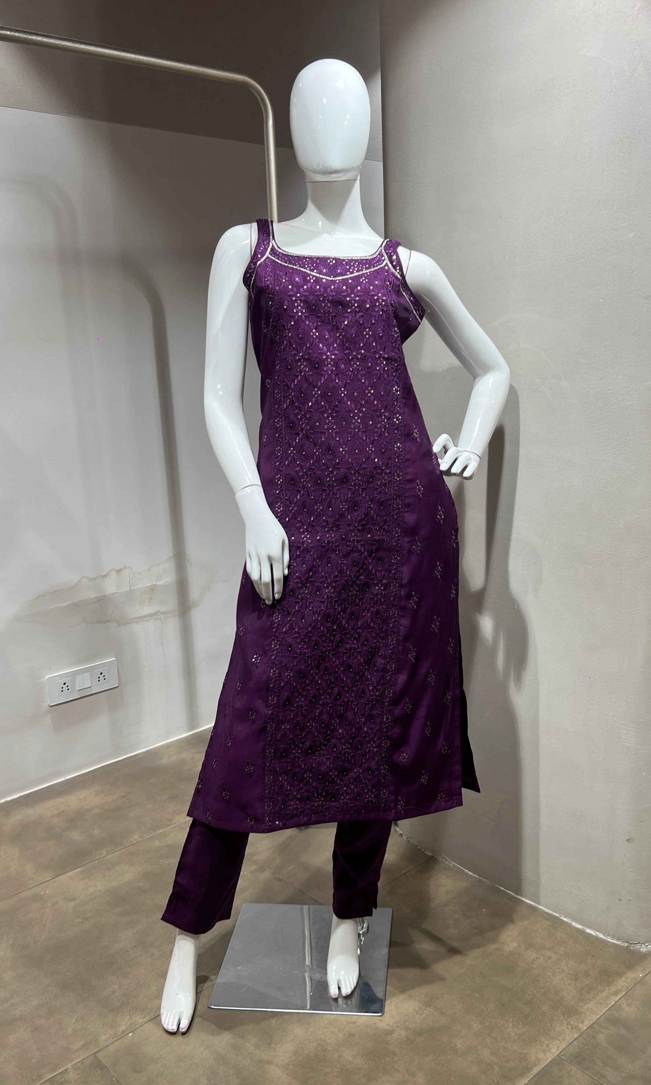 Wine Georgette Straight Suit with Dupatta