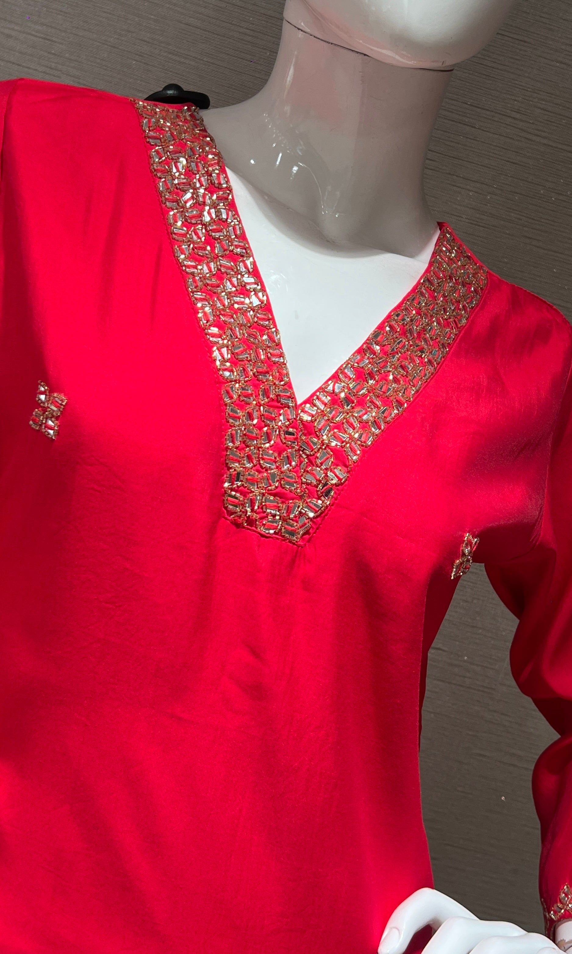 pink embroidered kurta set with striped dupatta