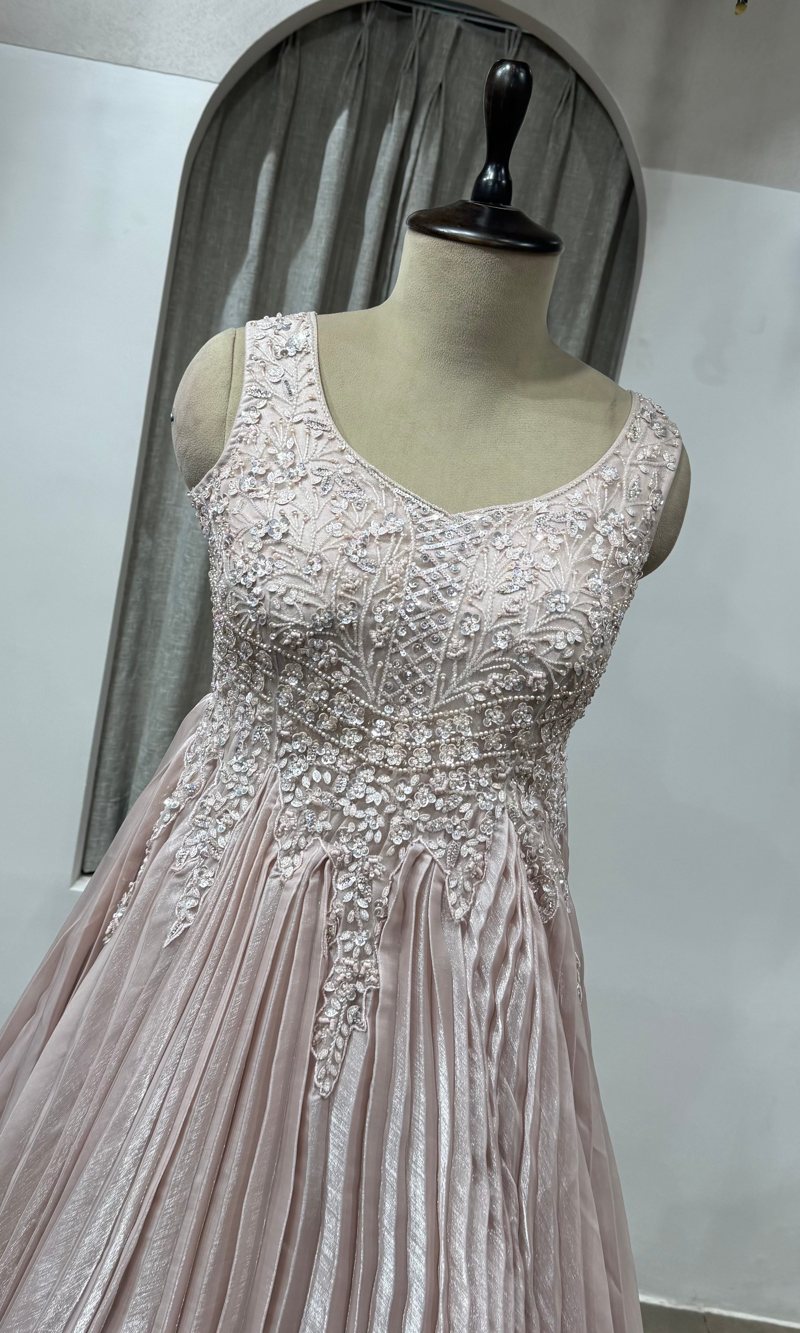Onion Pink Sequins Embroidered Gown