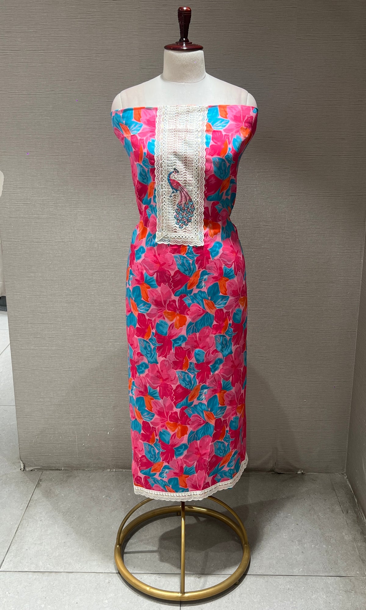 pink Floral dress material