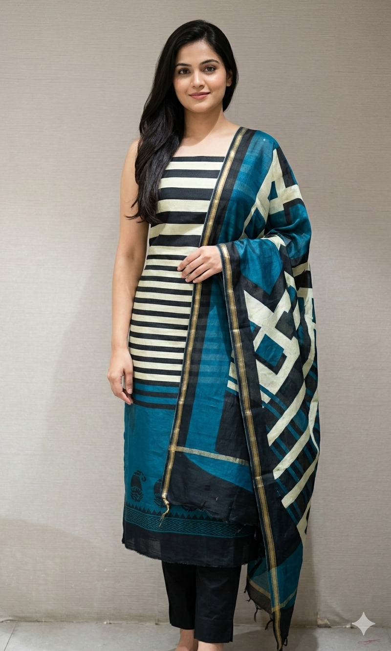 GREEN STRIPES DRESS MATERIAL