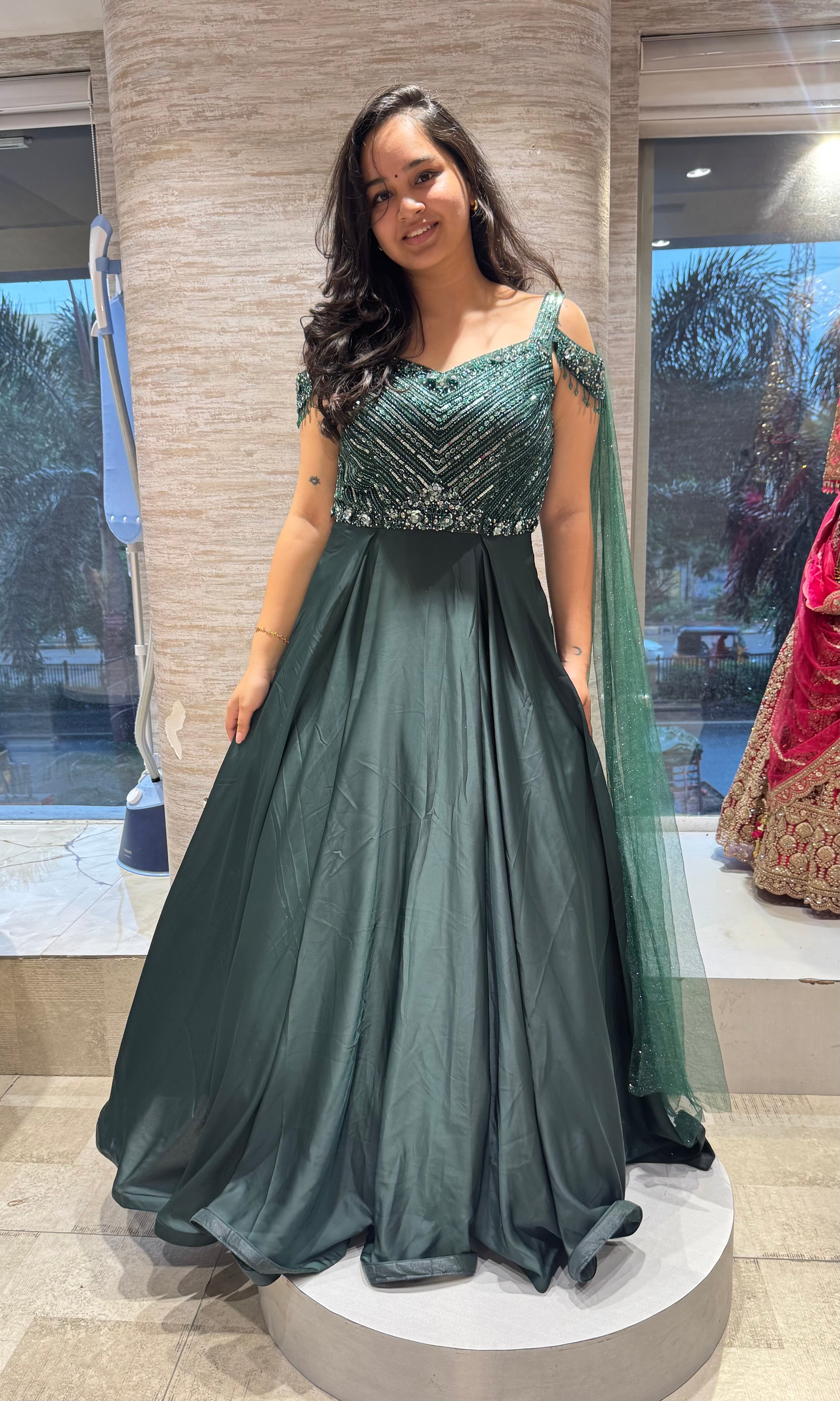 Bottel Green Beaded Bodice Lehenga choli