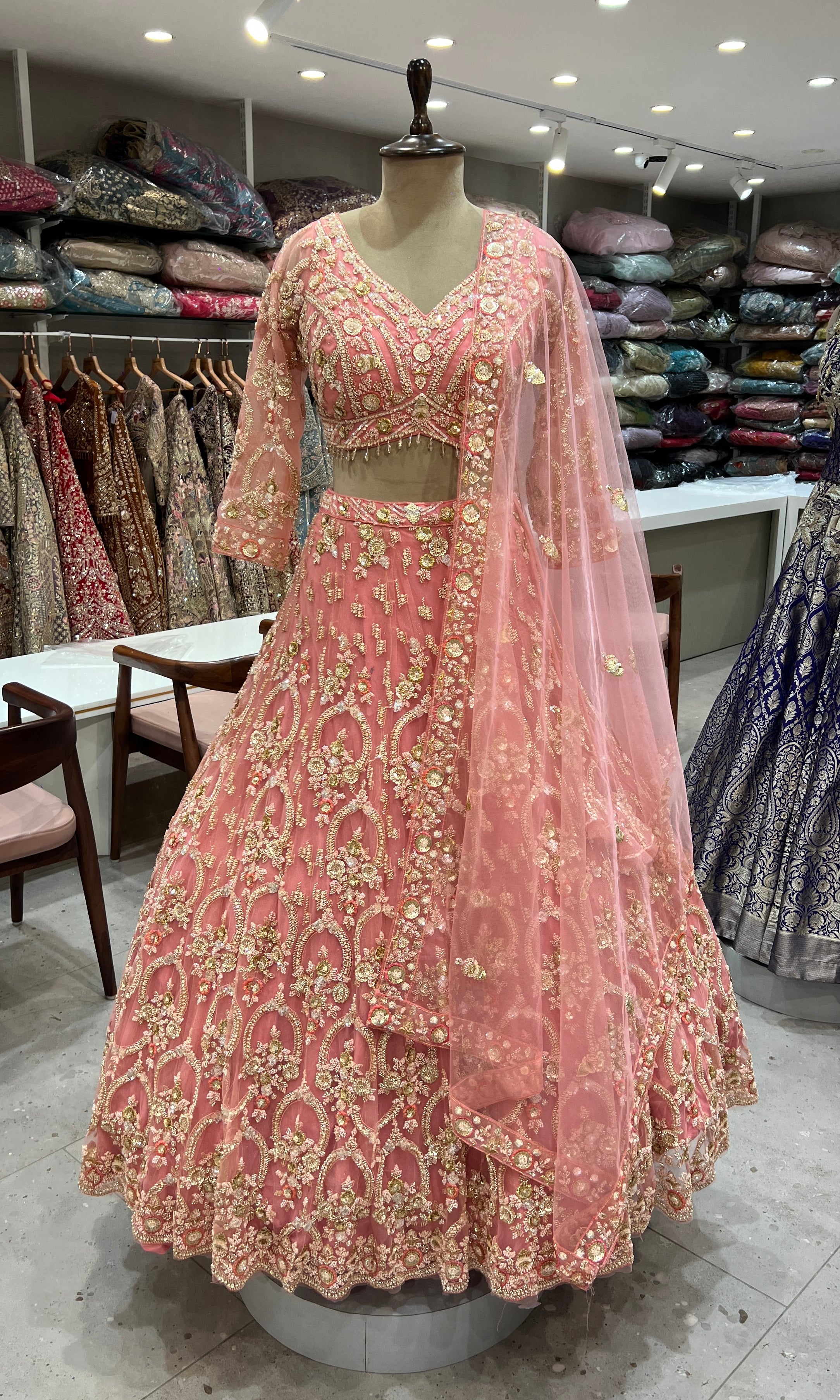 Baby pink GOLD EMBROIDERED LEHENGA SET