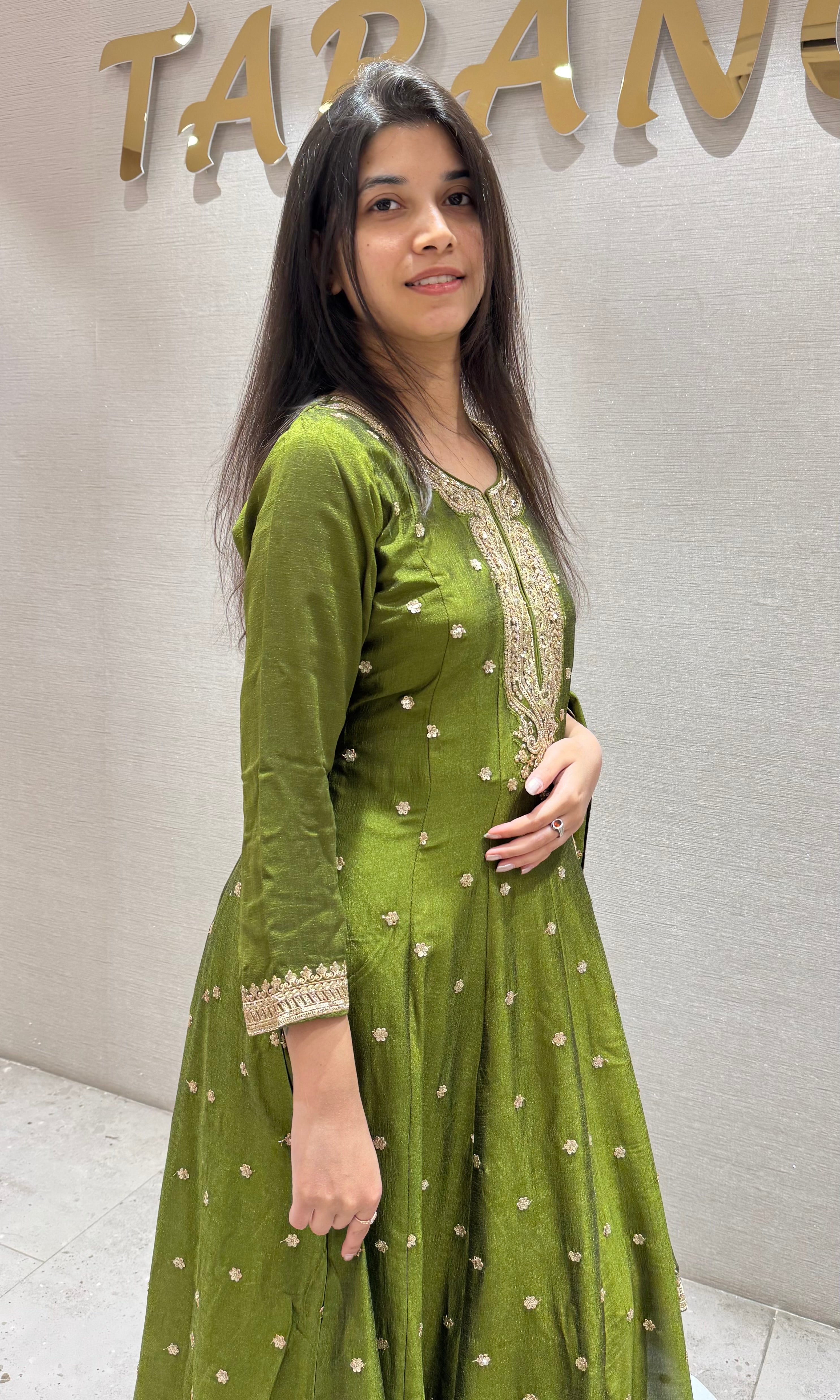 Mehendi Green Embroidered anarkali set