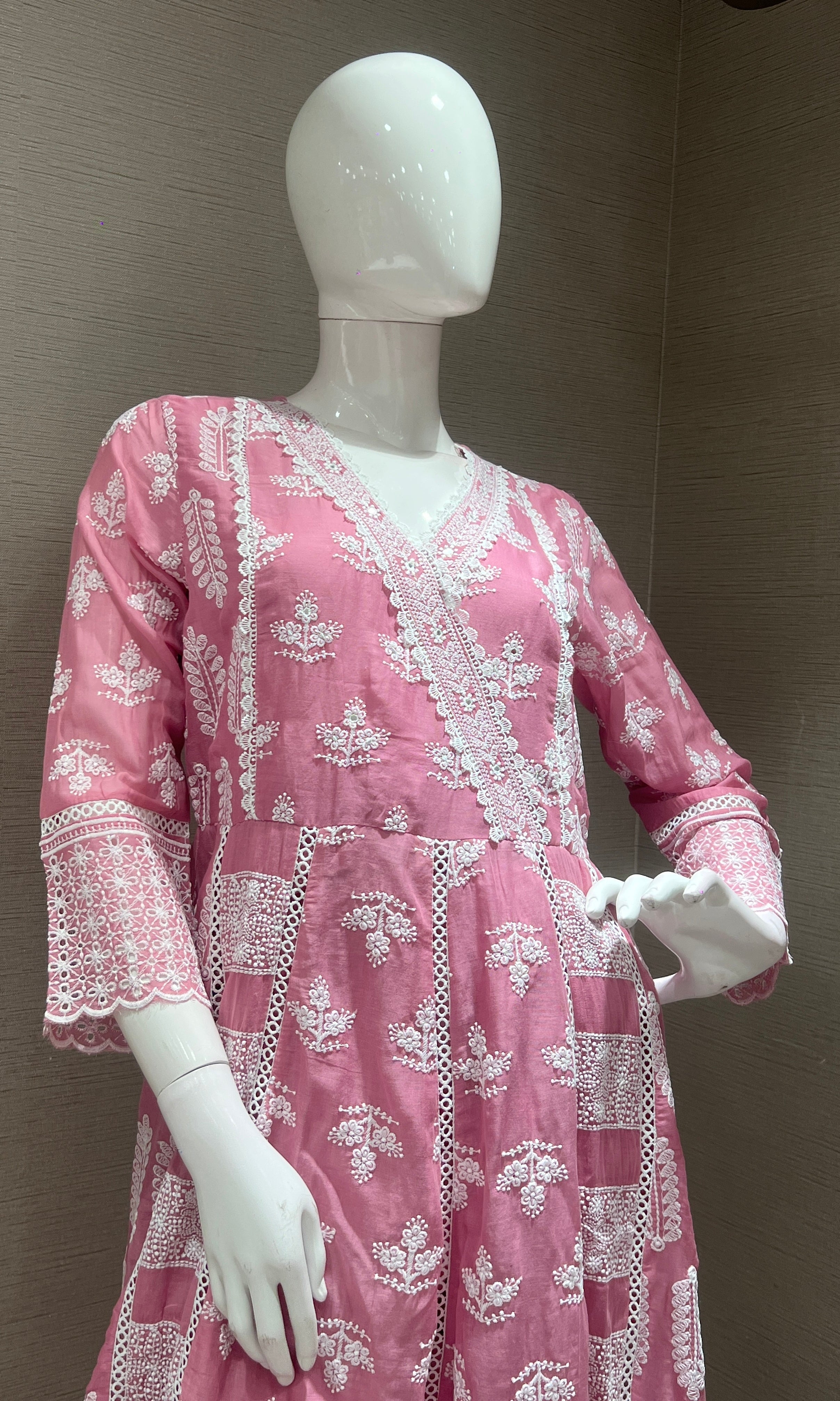 PINK Chikankari Anarkali kurta set