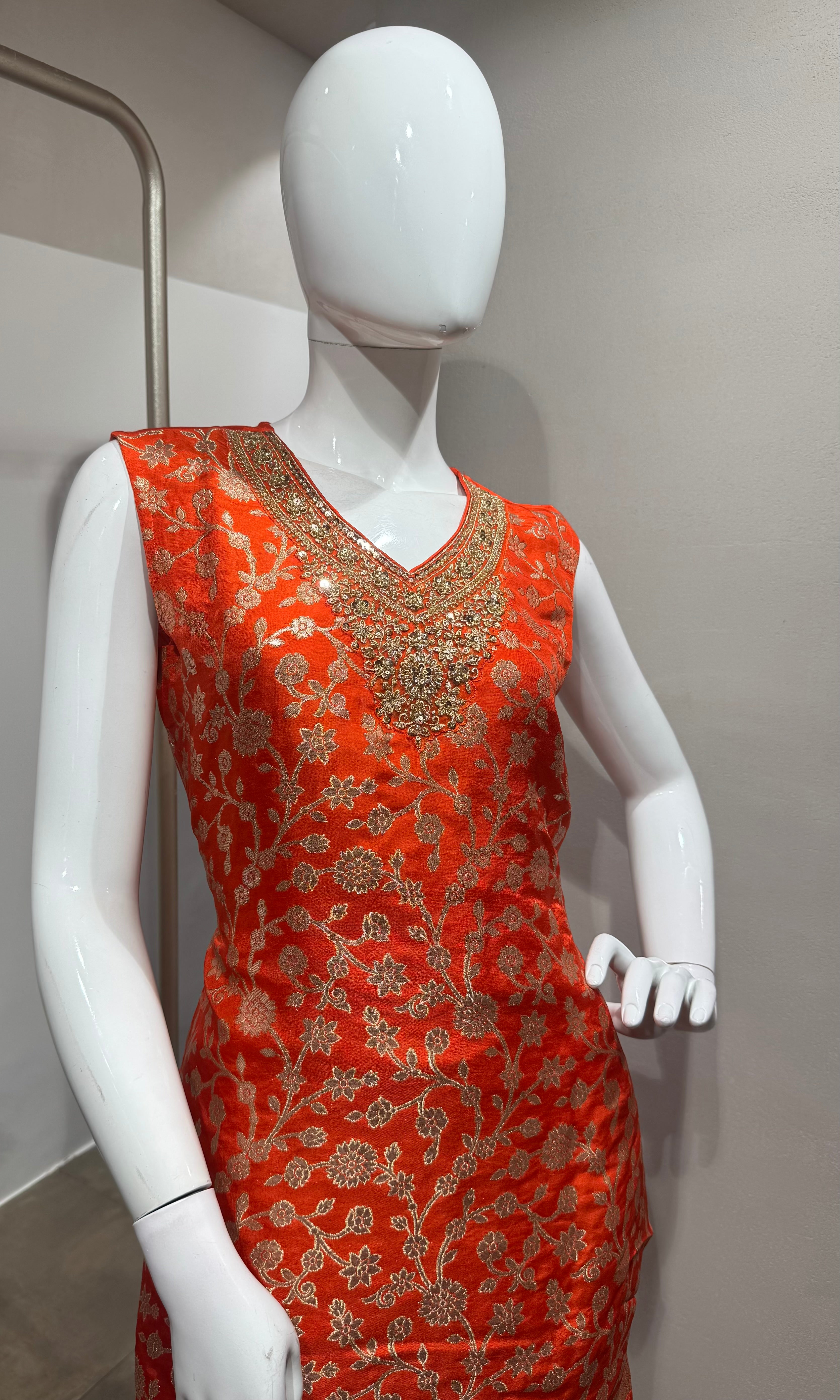 Orange farshi salwar with dual tone dupatta