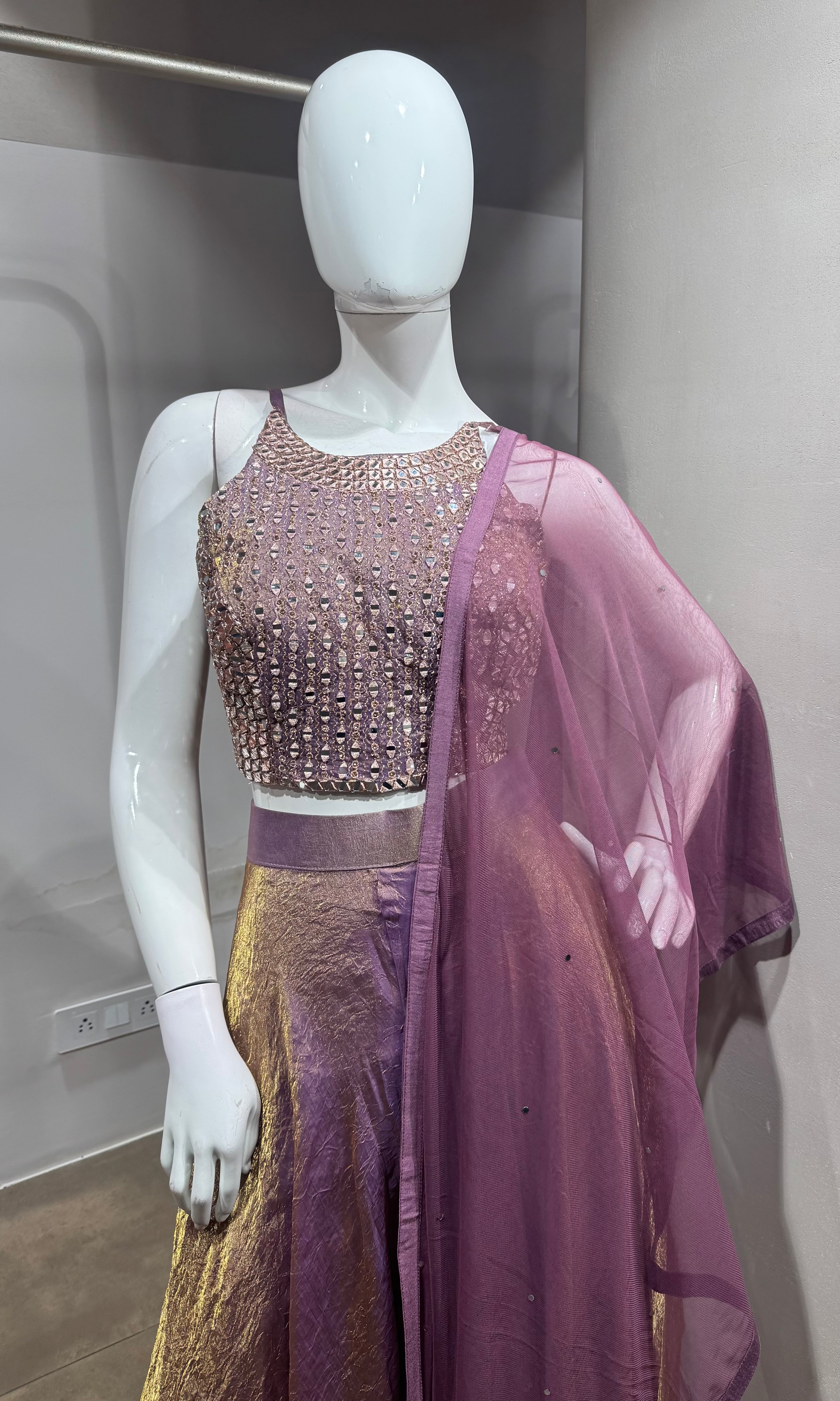 Lavander embellished halter-neck palazzo set