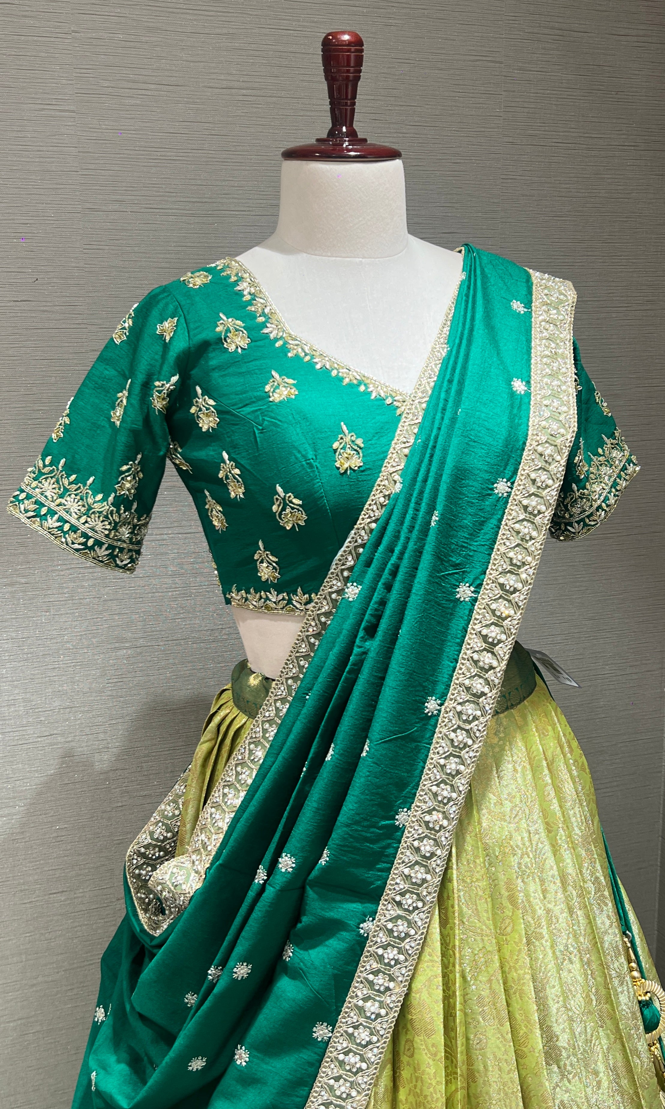 Green Emerald Lehenga WITH RAW SILK DUPATTA