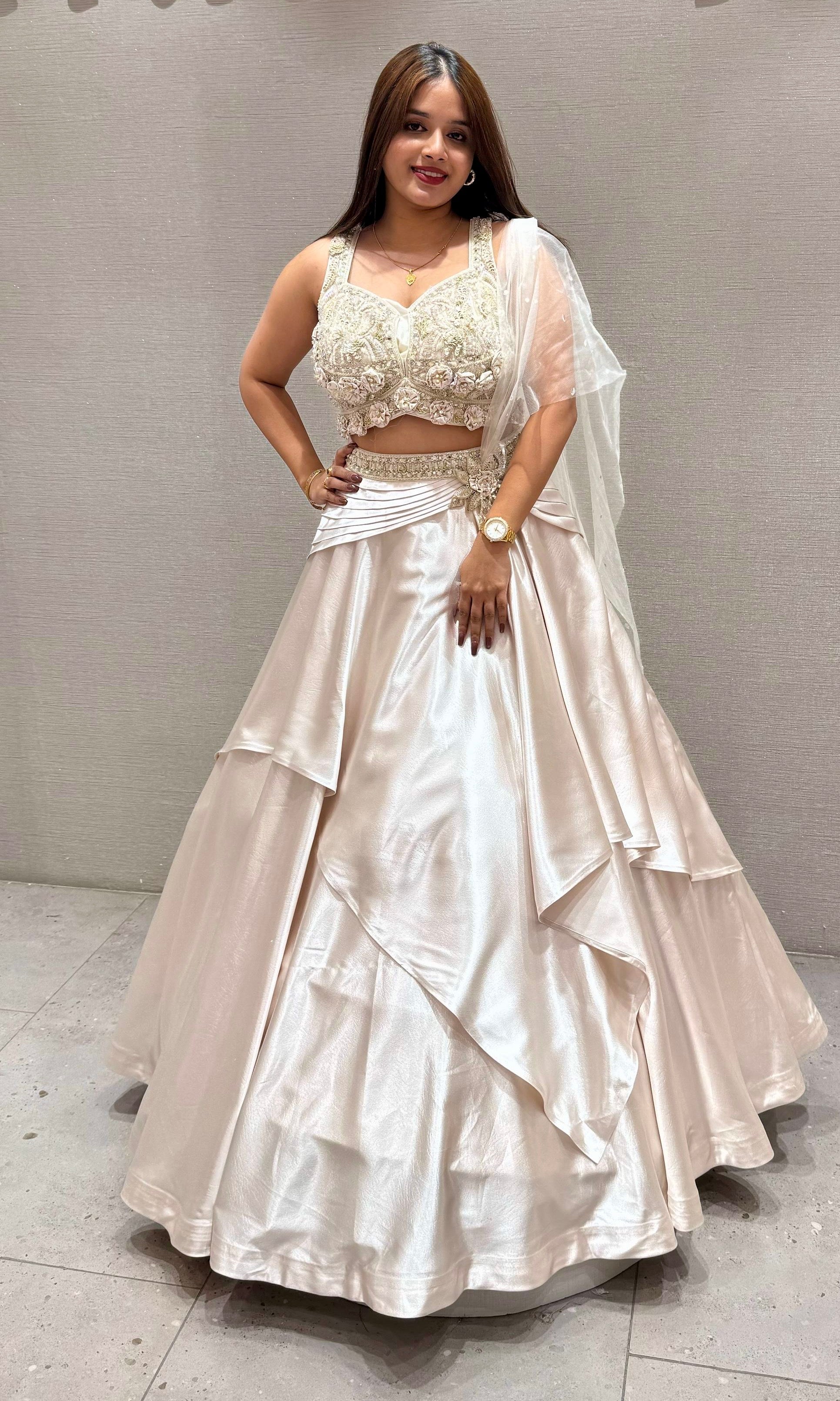 Ivory Bloom – Satin Sculpted Lehenga