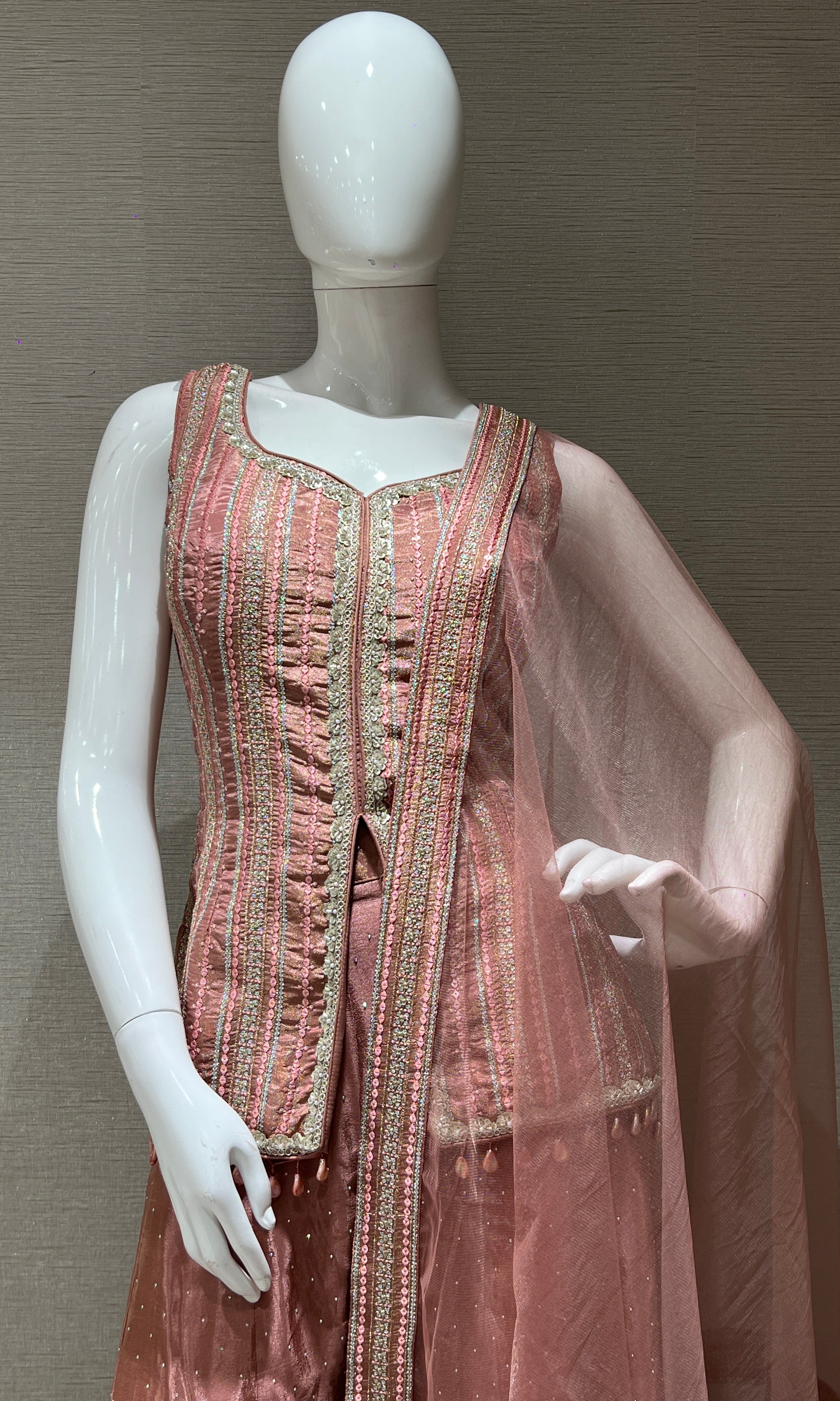 Pastel Peach Embroidered palazoo