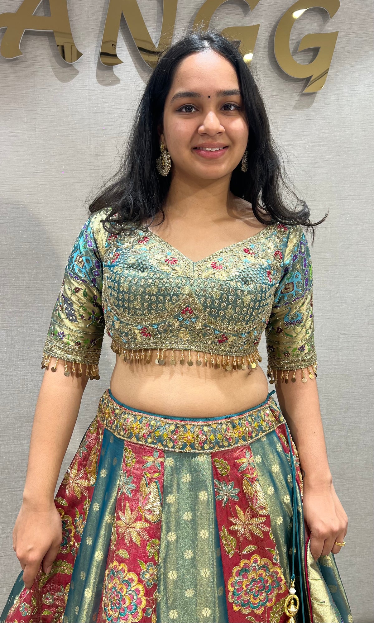 Rama and Golden banarasi Embroidered Silk Lehenga set