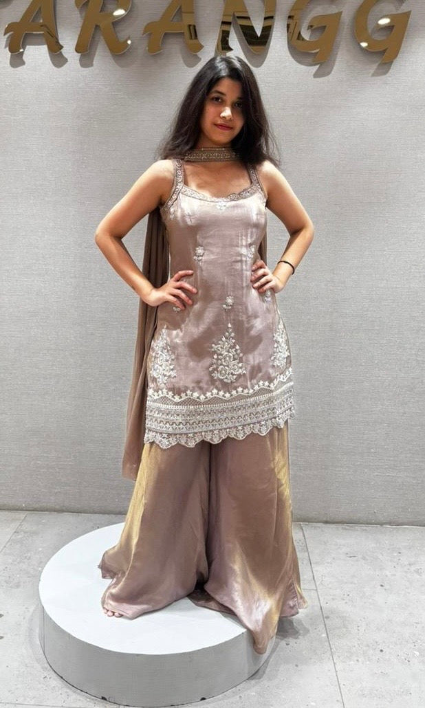 Iced Mocha Shimmer Sharara Set