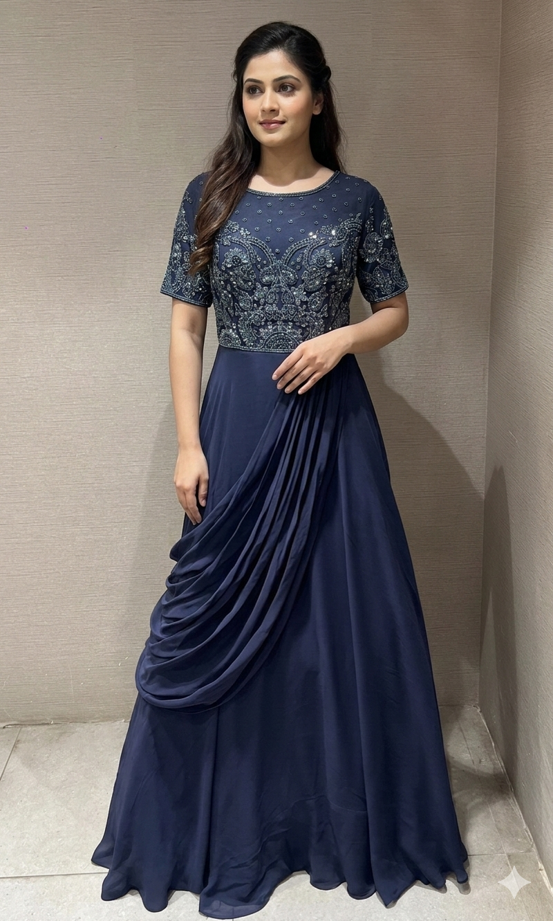 wingstop blue cheese dressing recipe Blue Embellished Drape long dress Gown