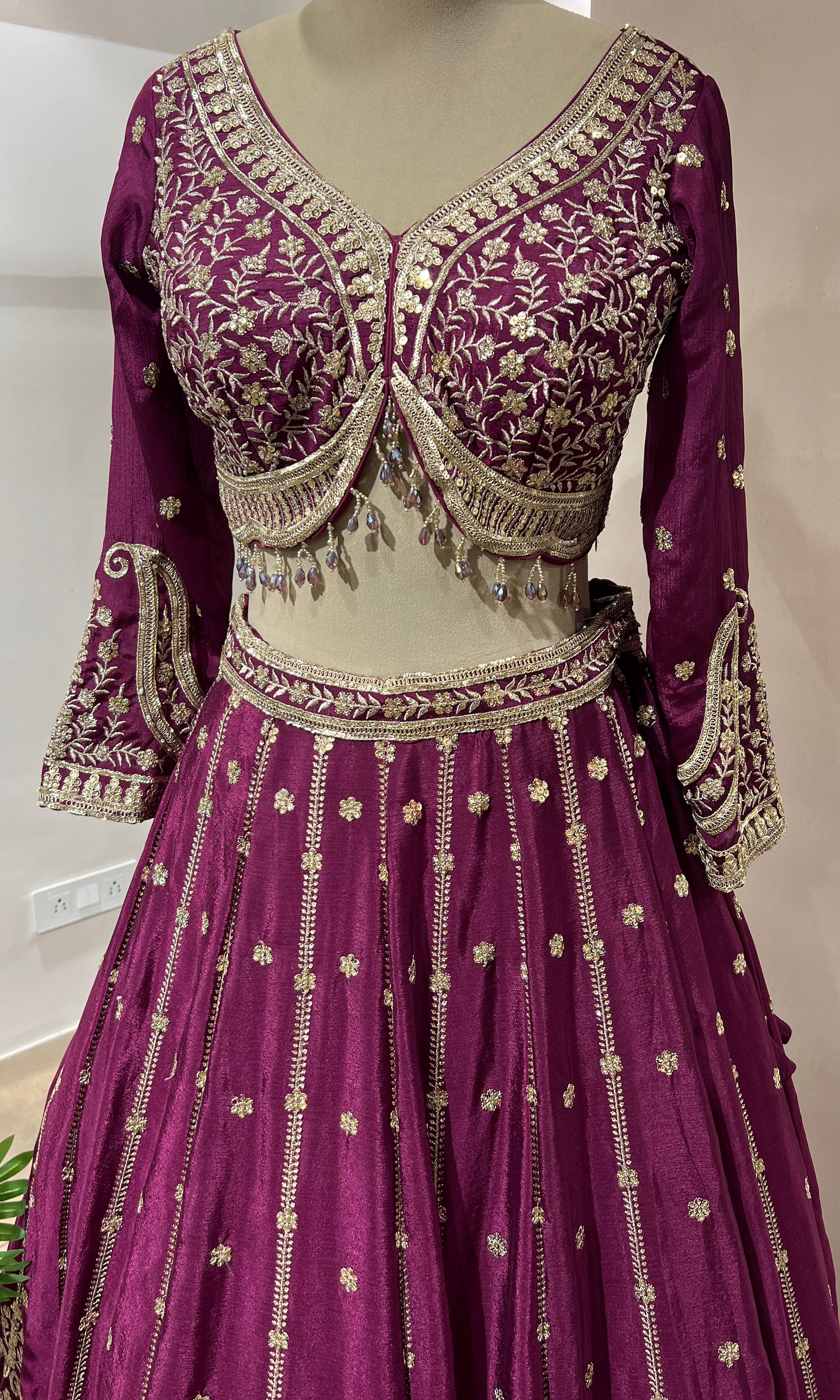 WINE GOLDEN ETHNIC LEHENGA