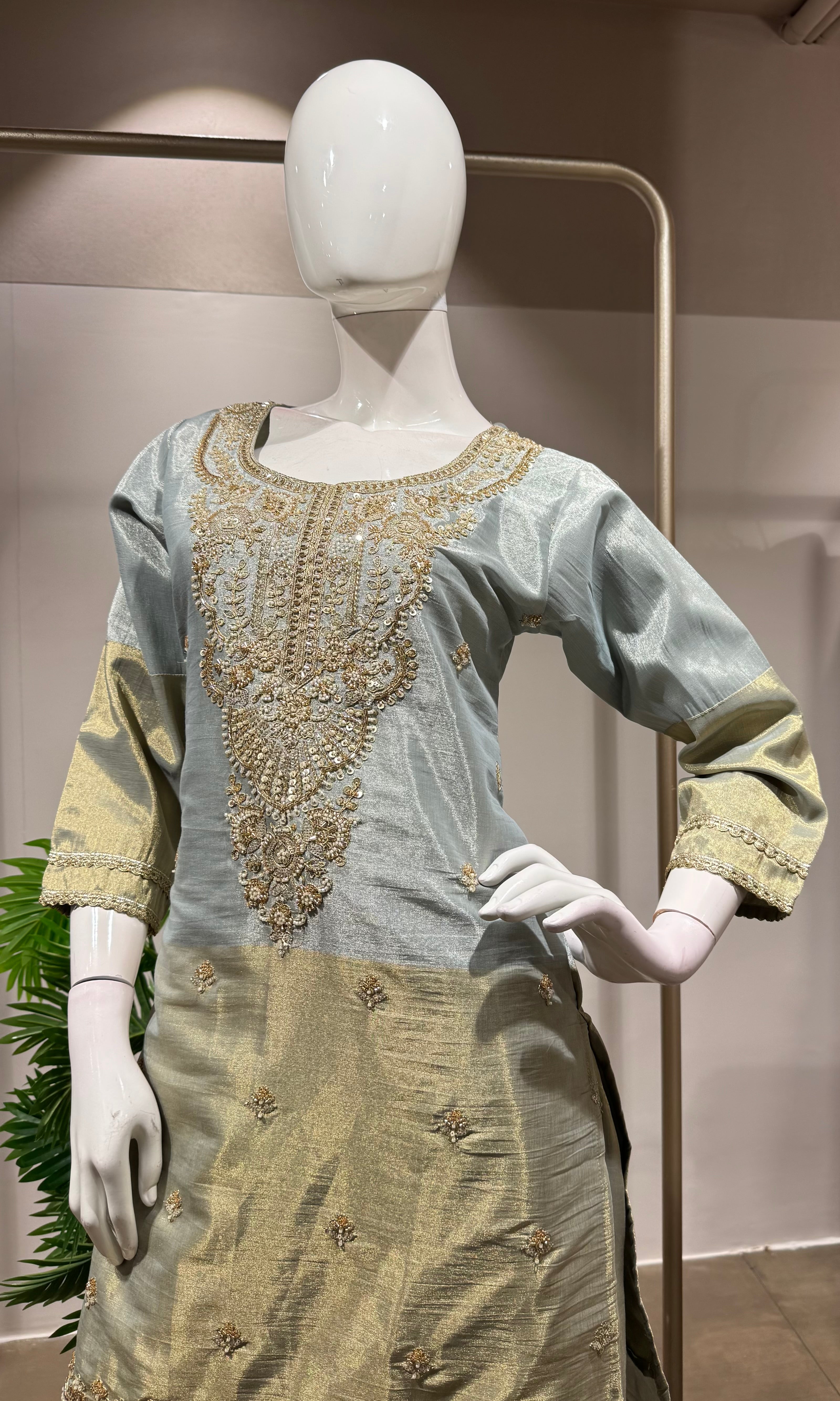 GREY Embroidered SHARARA Suit with Dupatta
