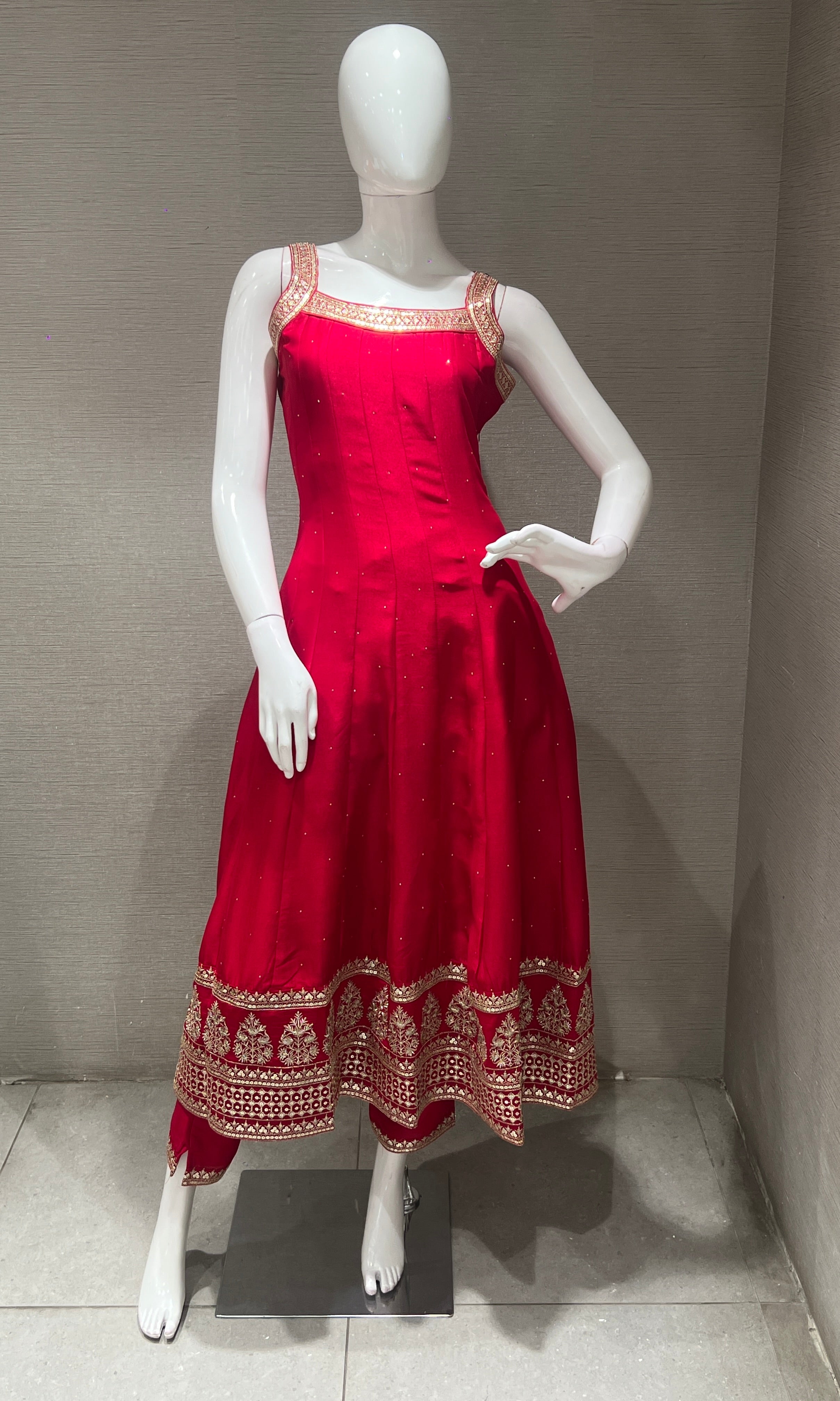 Rani pink anarkali set with gold embroidery