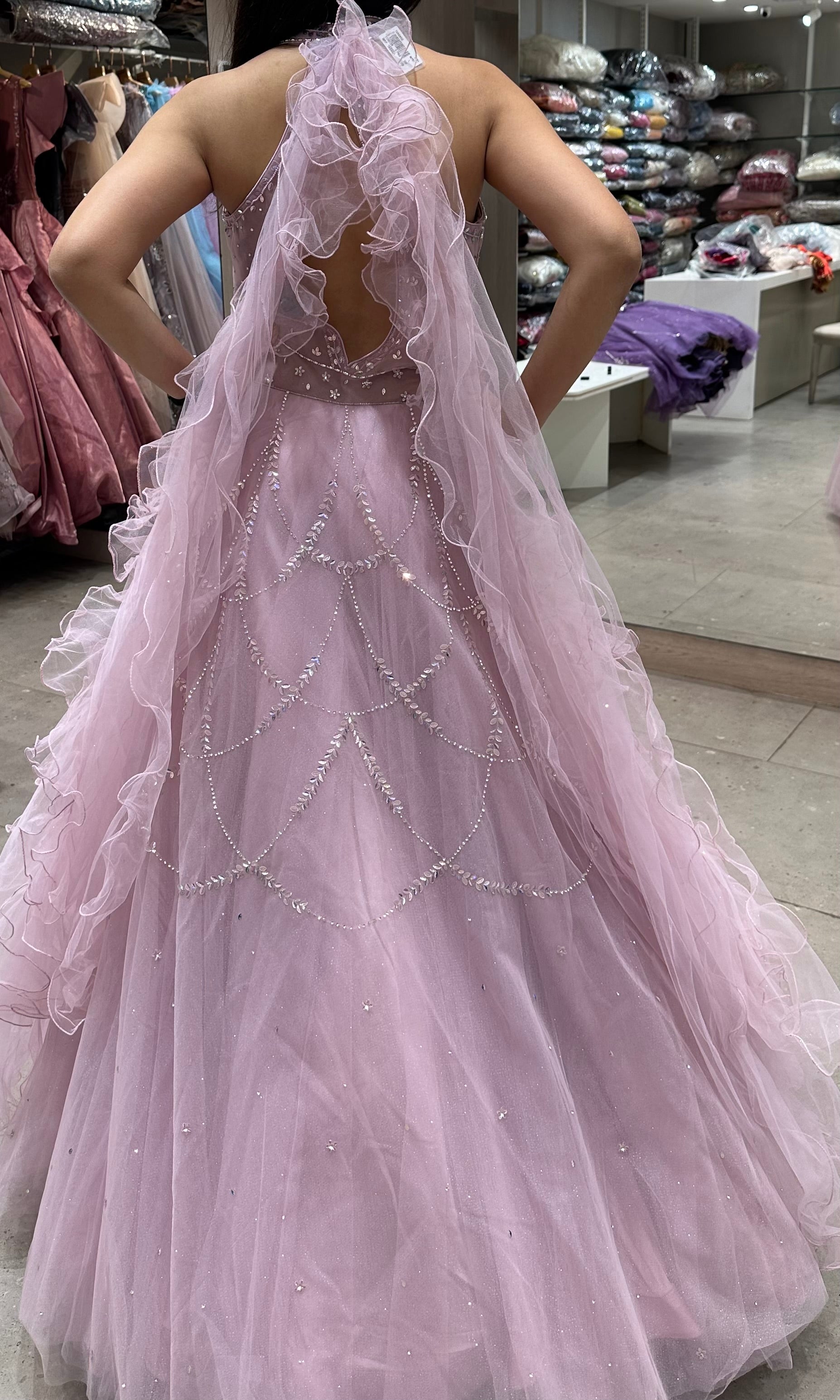 Baby pink long dress, frock and long sleeve