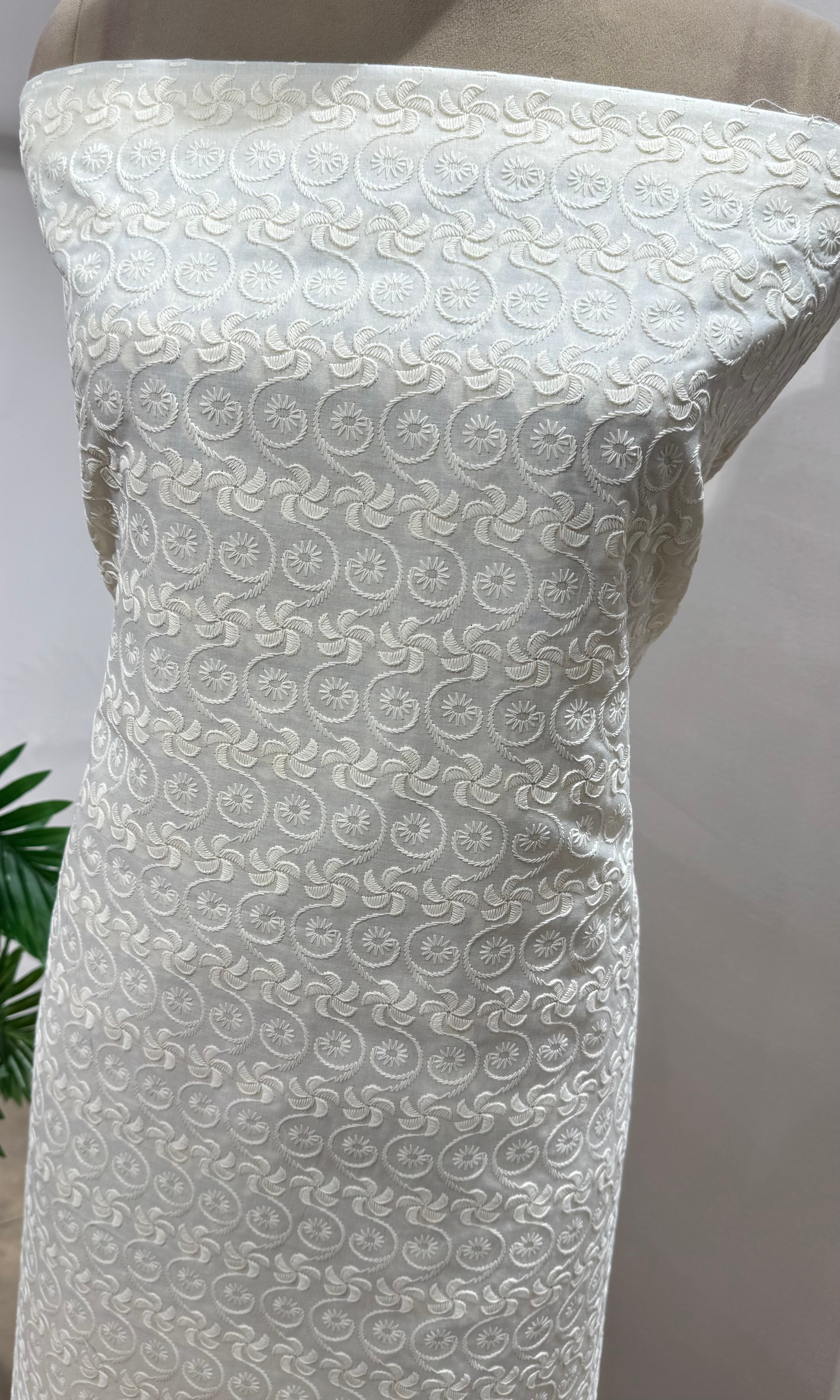 CREAM CHIKANKARI DRESS MATERIAL