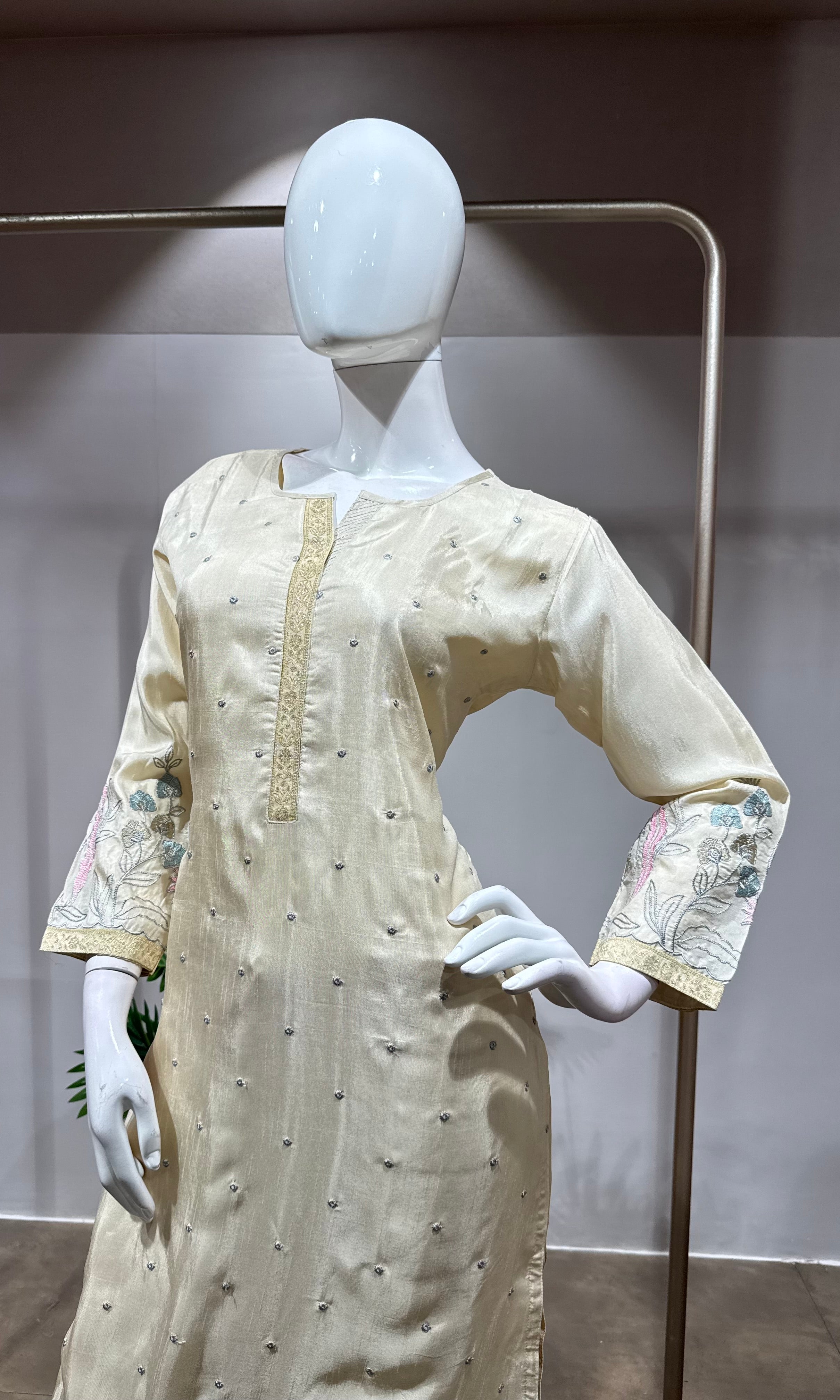 Elegant Cream Embroidered Kurta Set