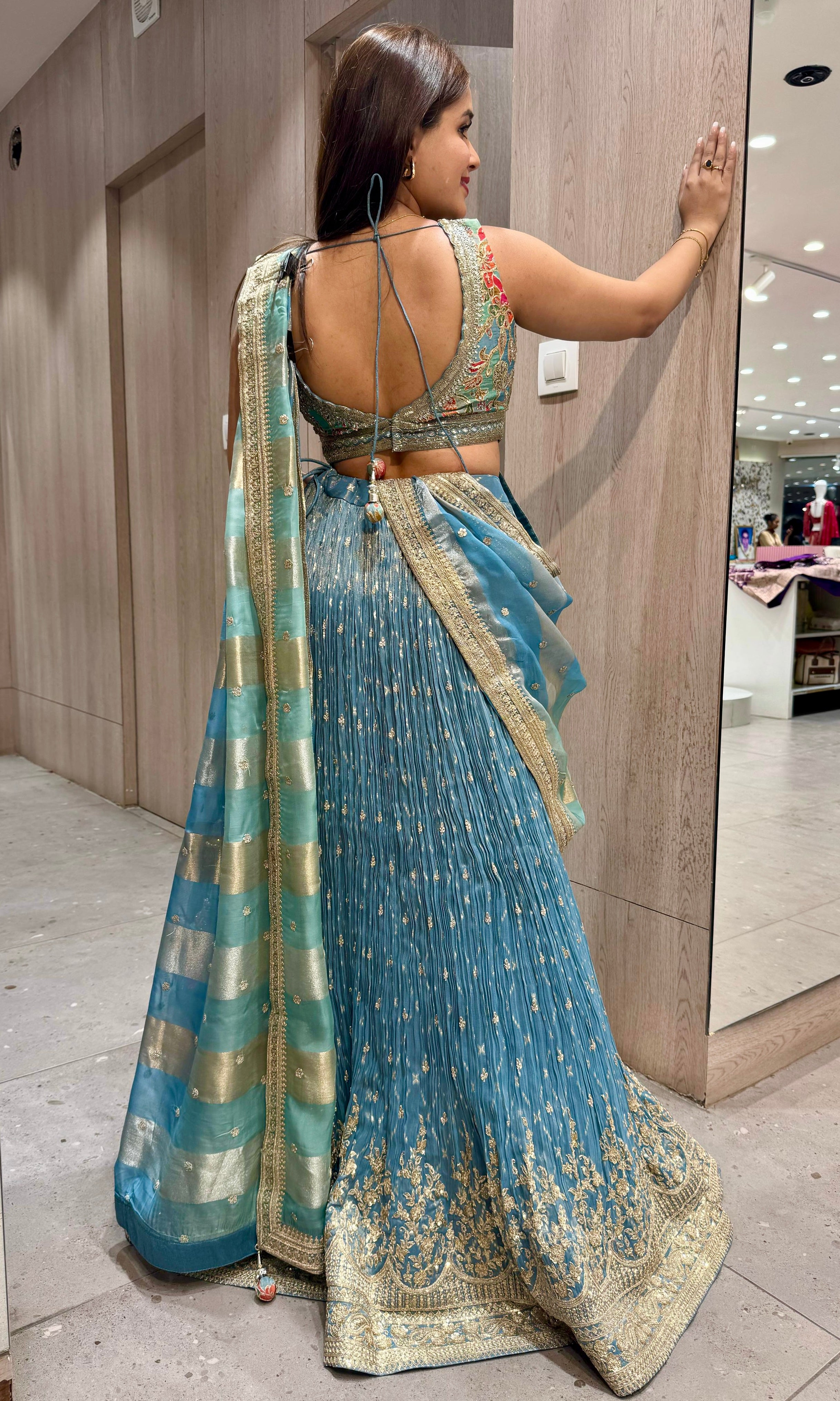 Blue crop top Lehenga