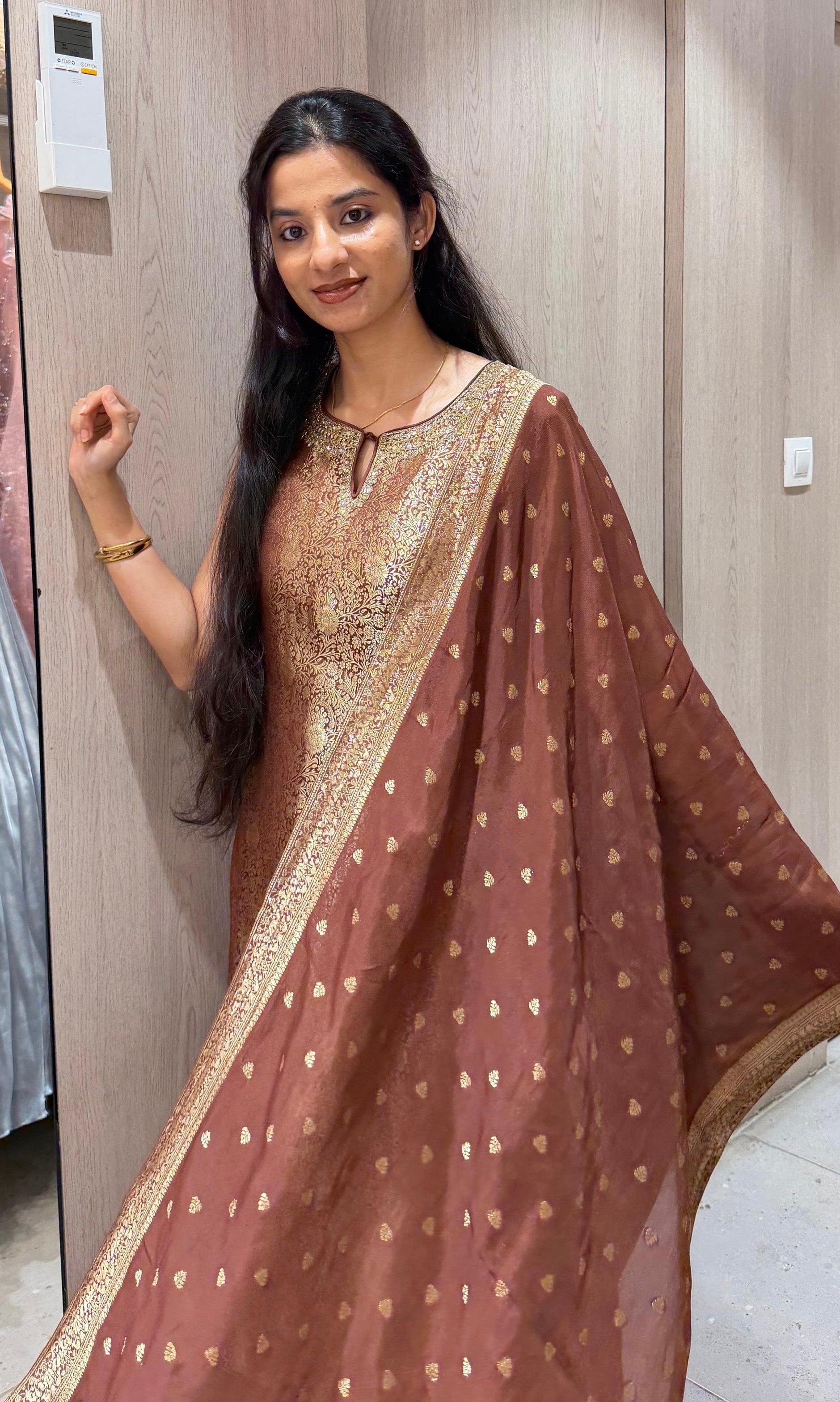 Brown Banarasi ethnic kurta set