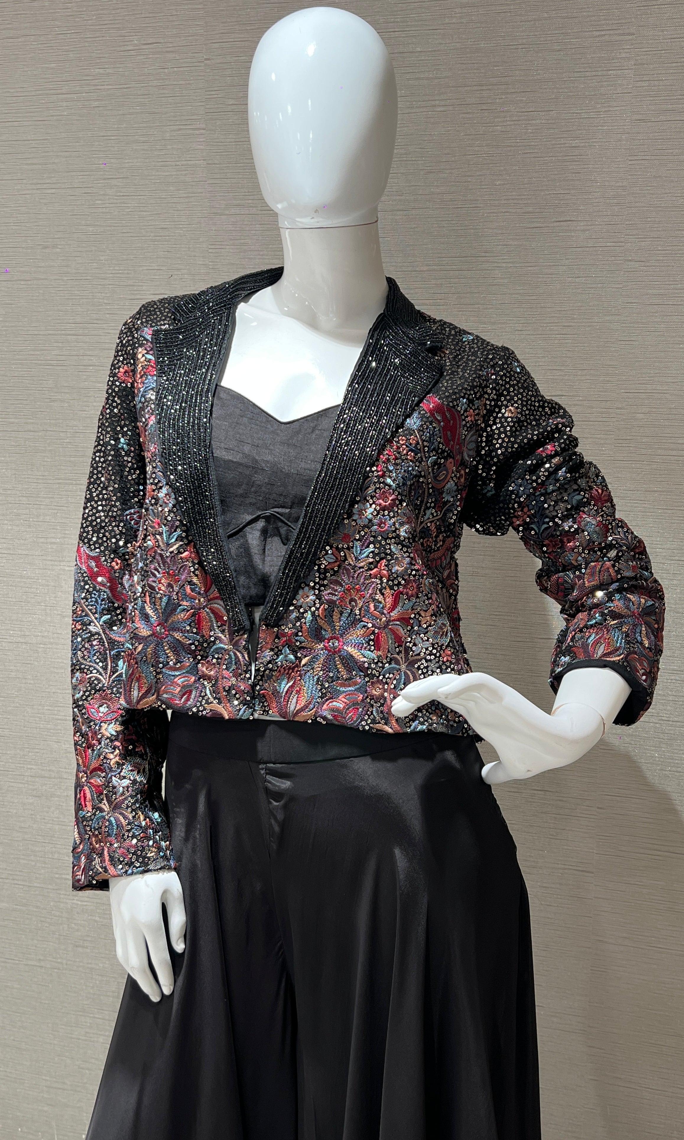 Black Palazzo Set with Embellished Jacket