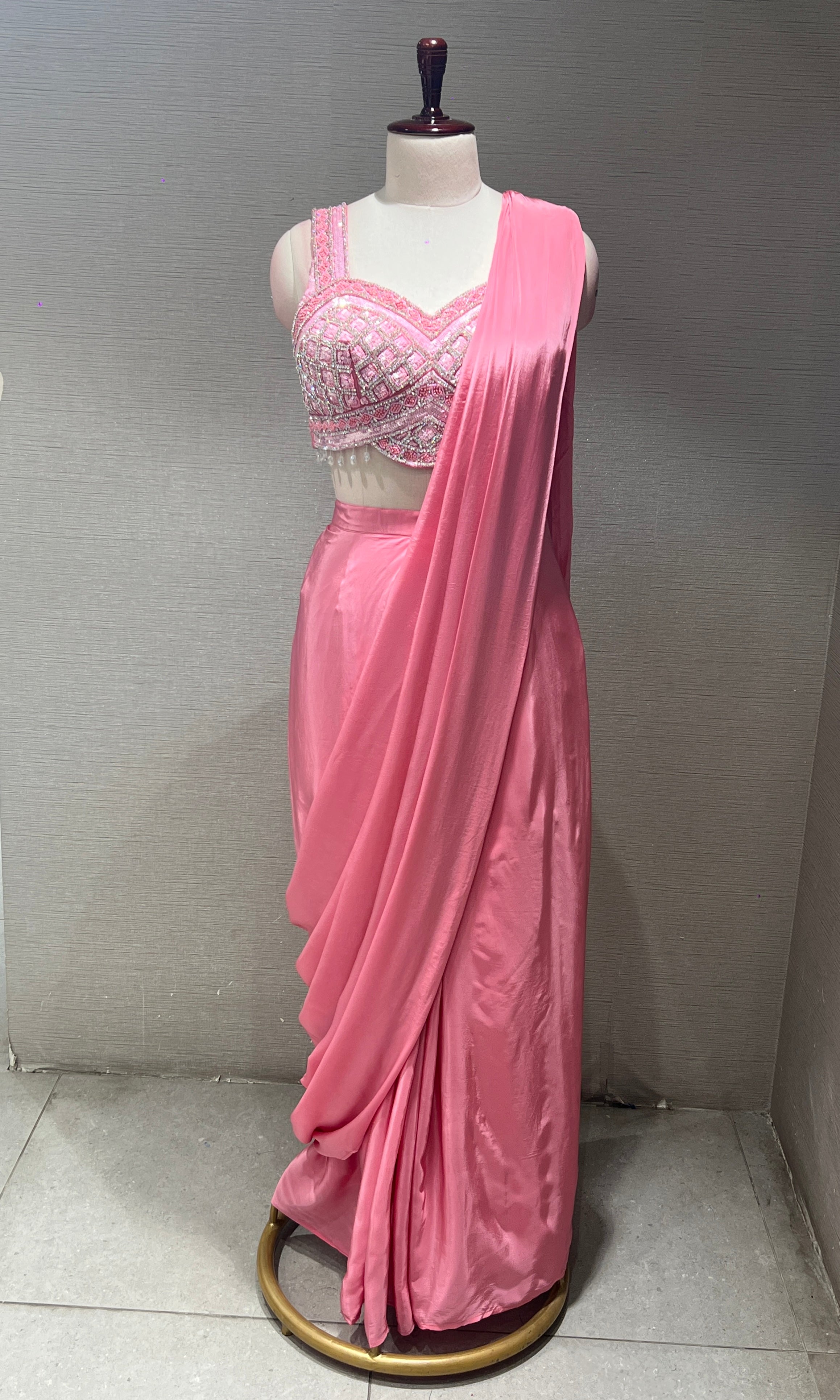 Blush Pink Drape saree with Crystal Blouse