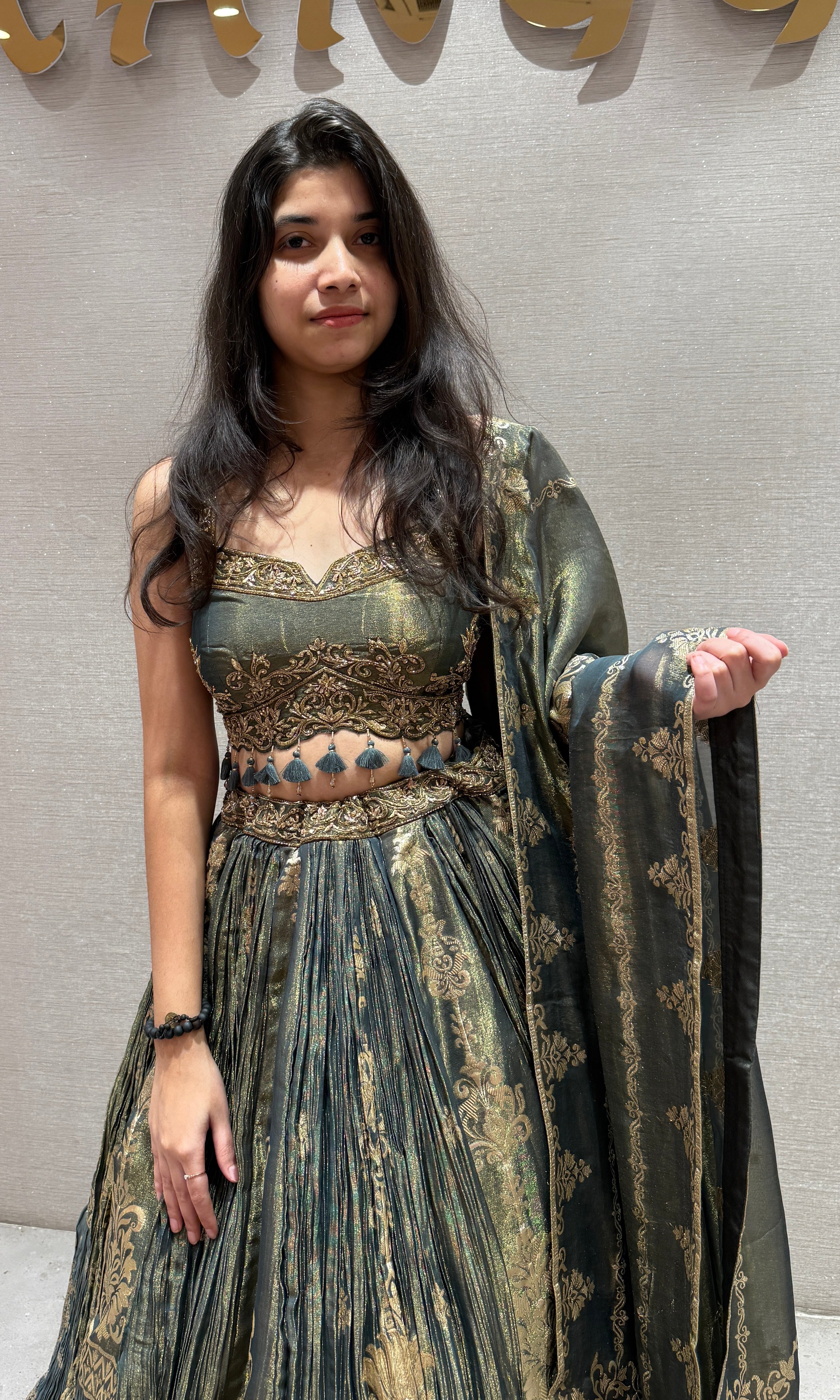 Green GOLDEN EMBROIDERED LEHENGA