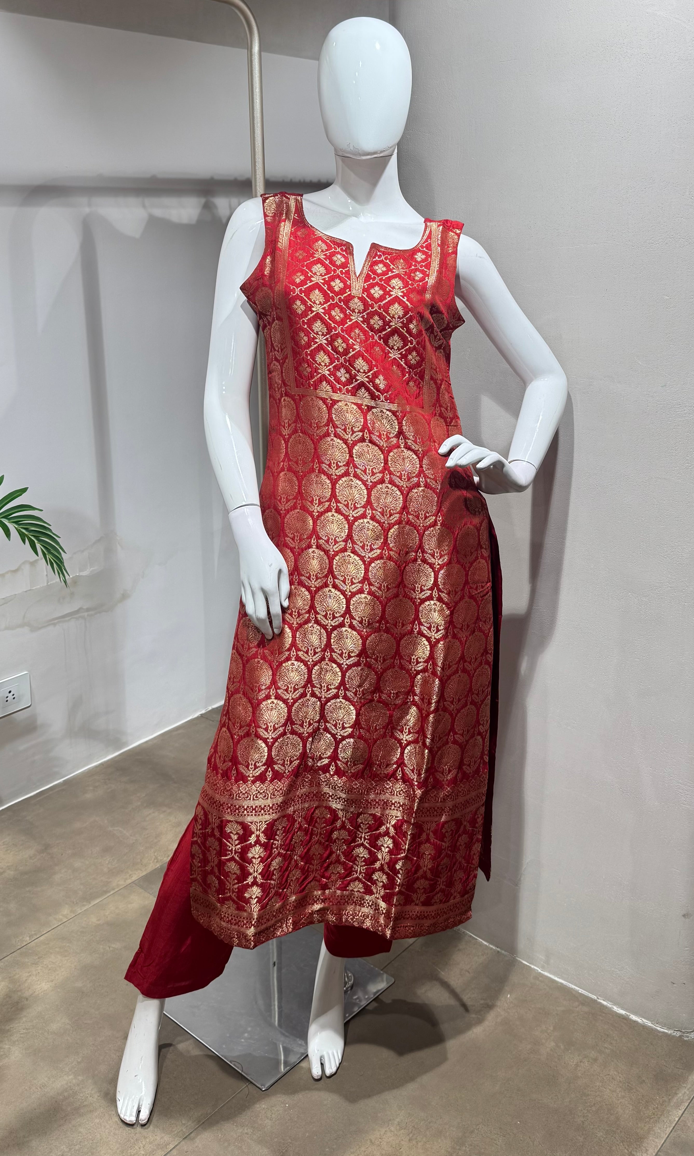 Rust golden banarasi kurta set