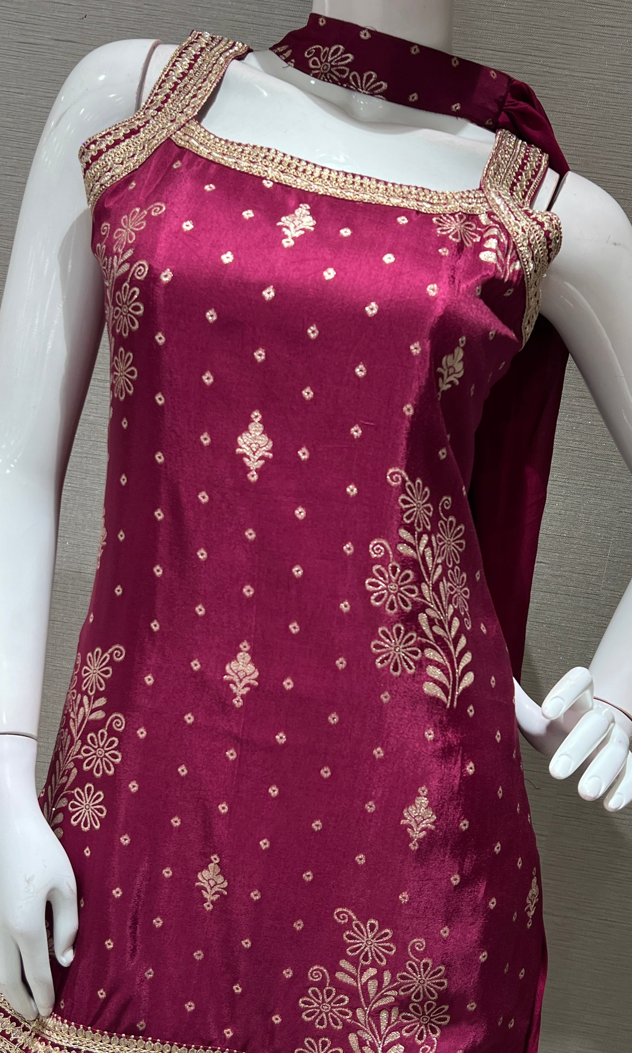 Wine GOLD EMBROIDERED SHARARA SET