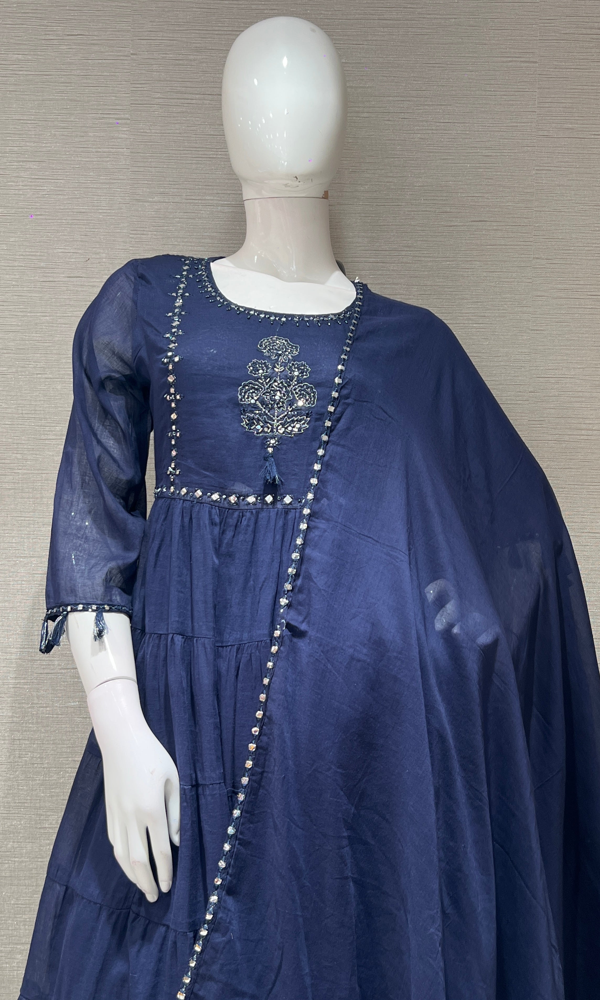 Blue ANARKALI EMBROIDERED kurta set