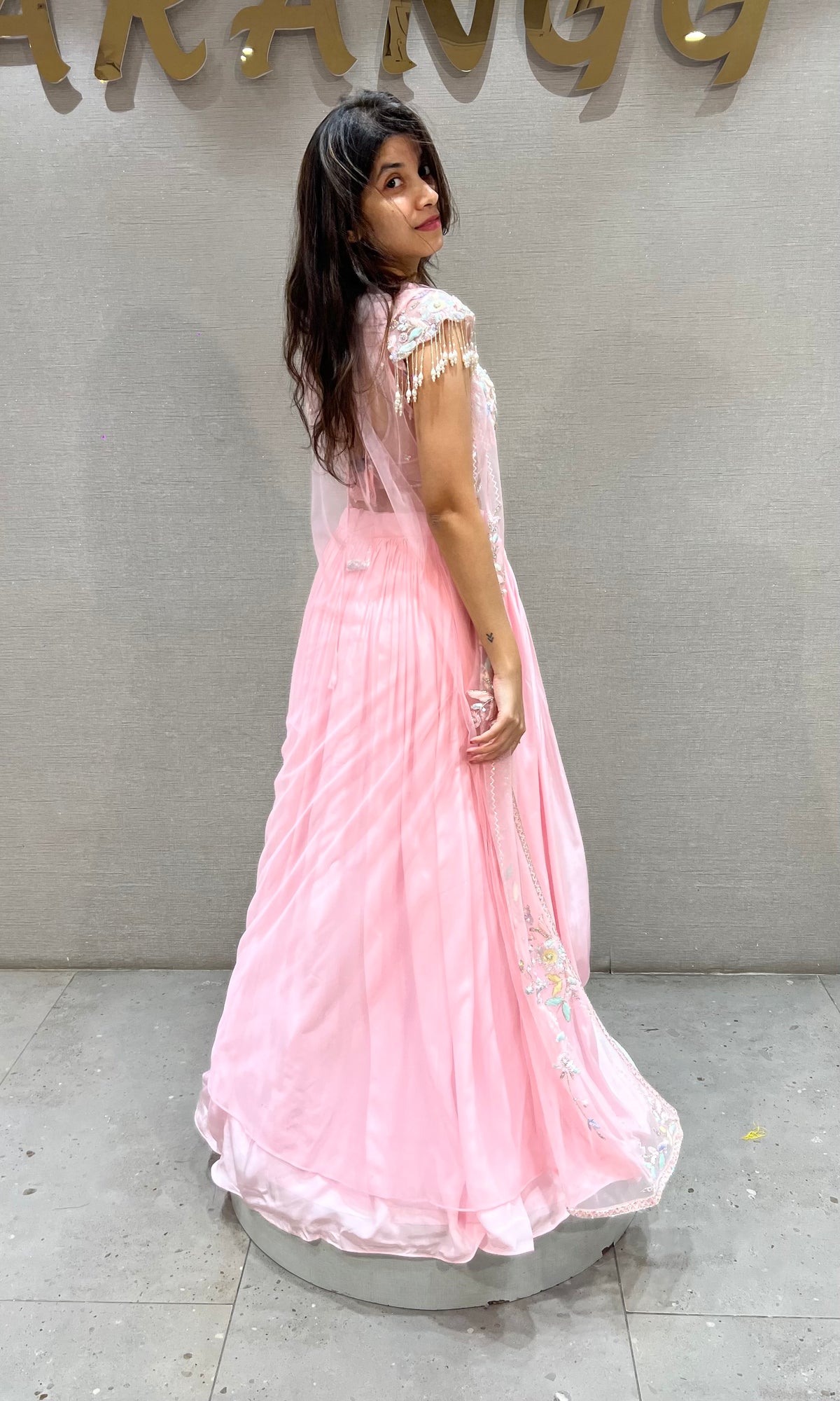 Blush Pink Floral Embroidered Crop Top Lehenga