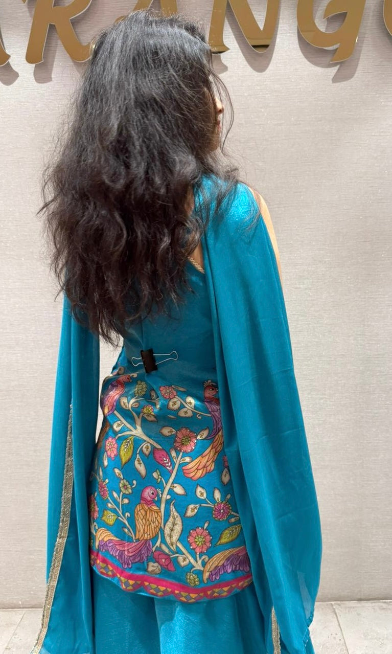 Azure Bloom Kalamkari Palazzo Set