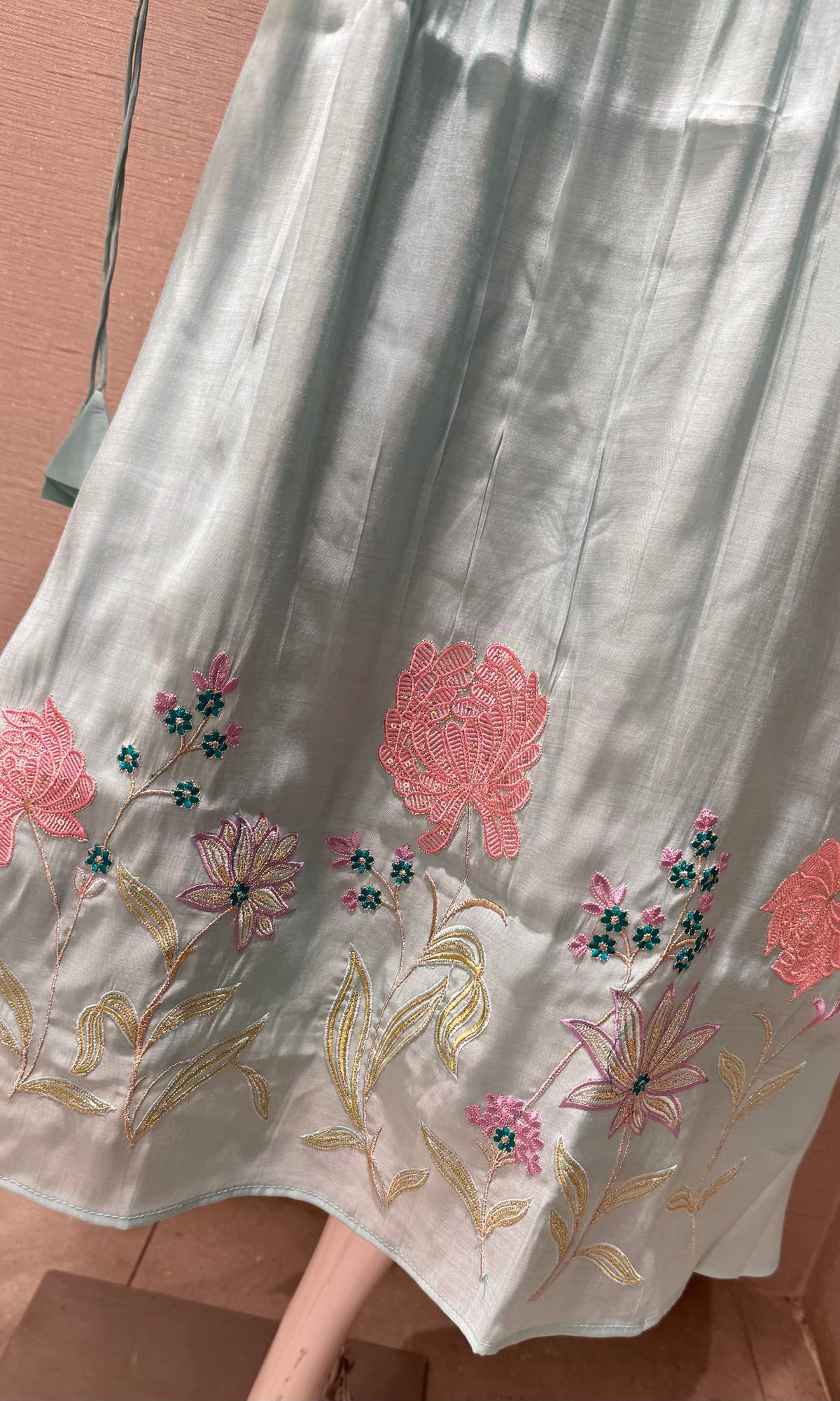 Light Blue cotton Kurti top with Pink Florals