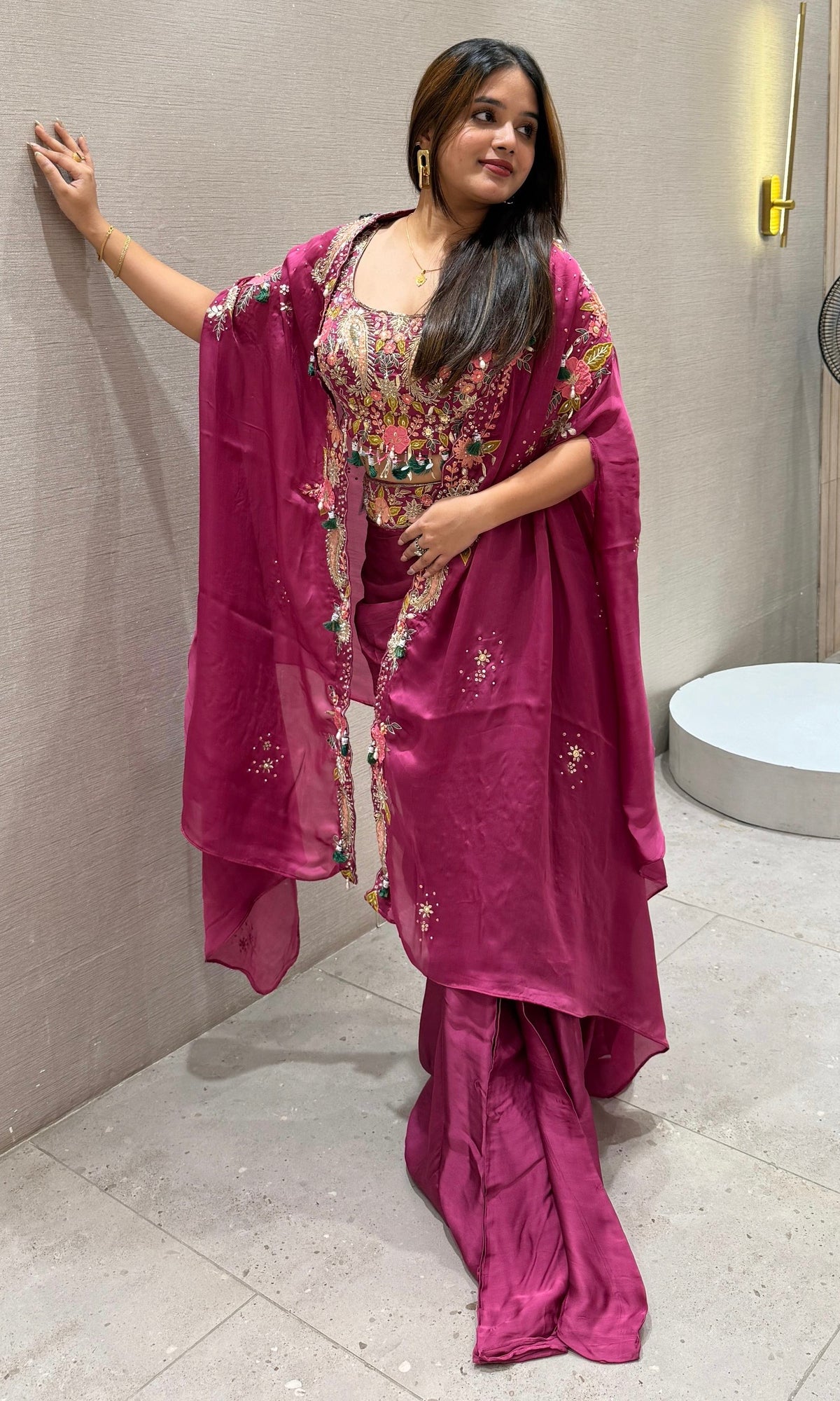 WINE DRAPE 3 PIECE INDO WESTERN DRESS