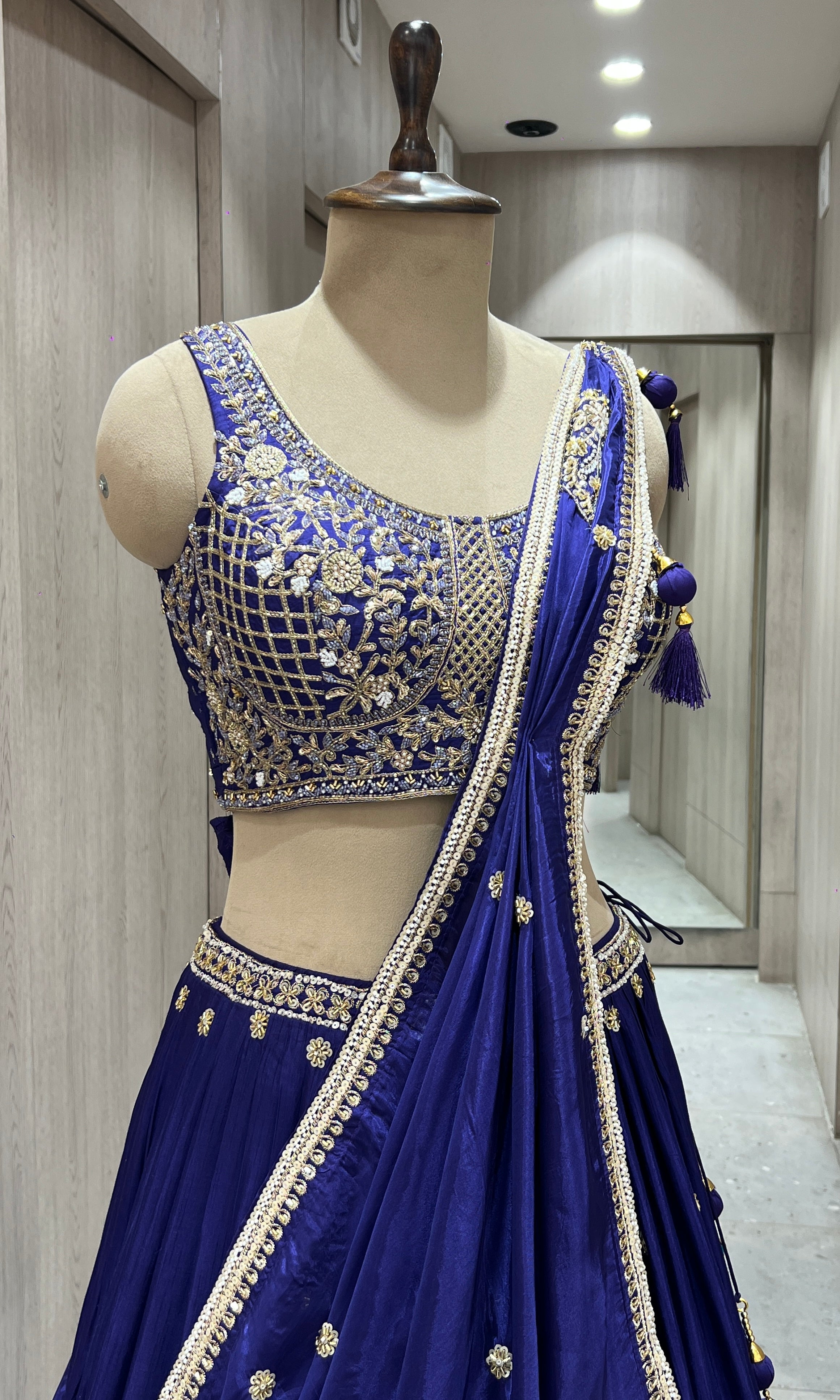 Purple lehenga with gold embroidered work