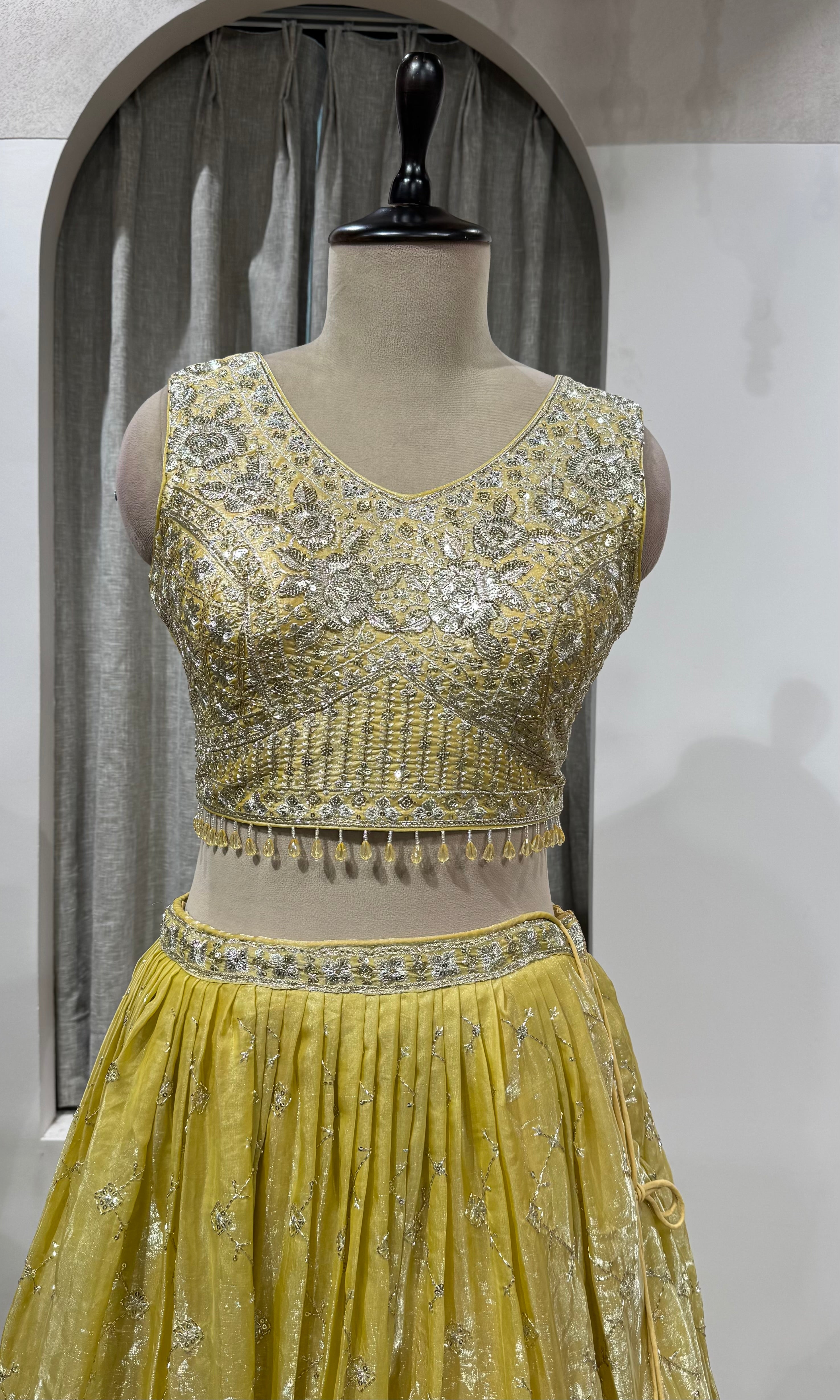 Light Yellow Georgette Lehenga with Silver Border