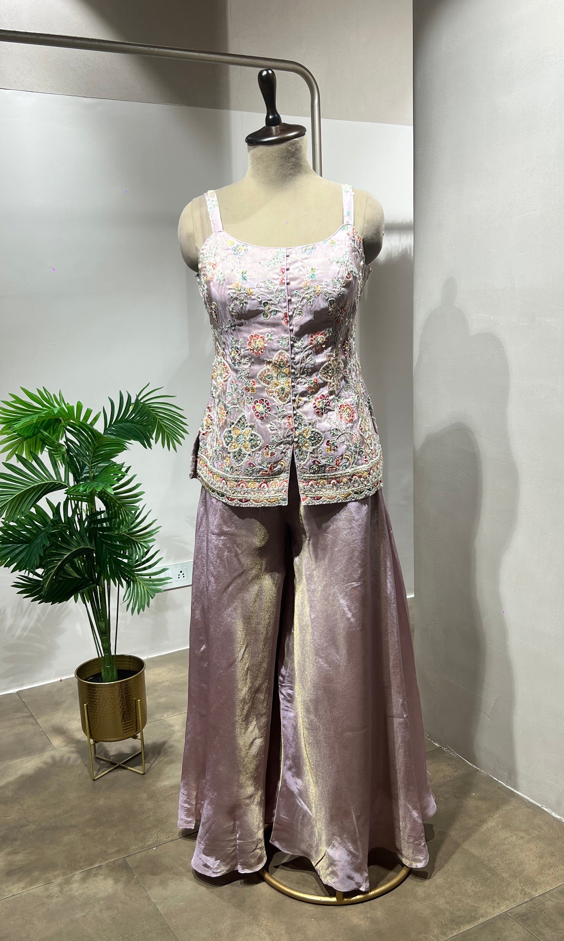 Lavender Shimmer Tissue Peplum Suit
