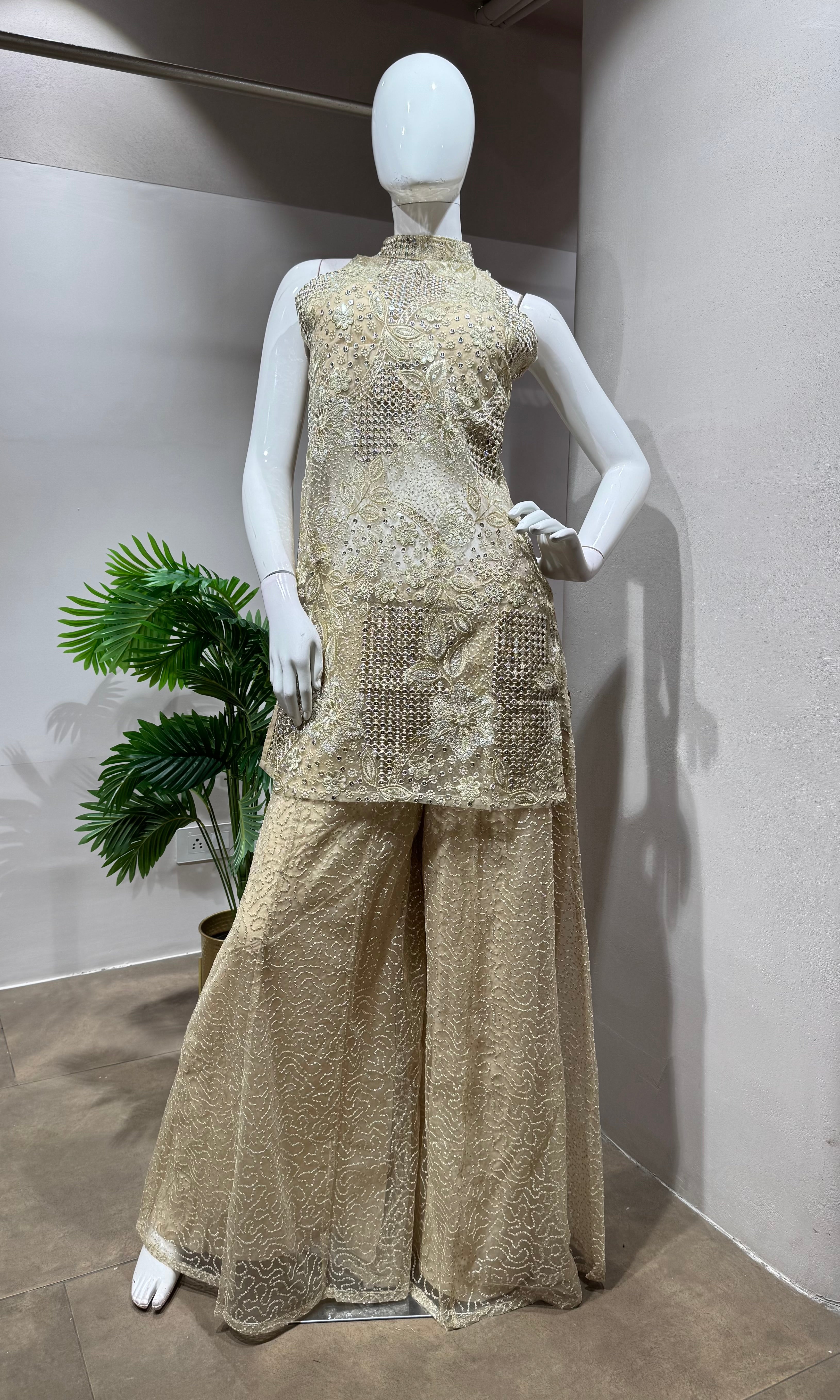 Gold Crystal Embroidered Sharara Set