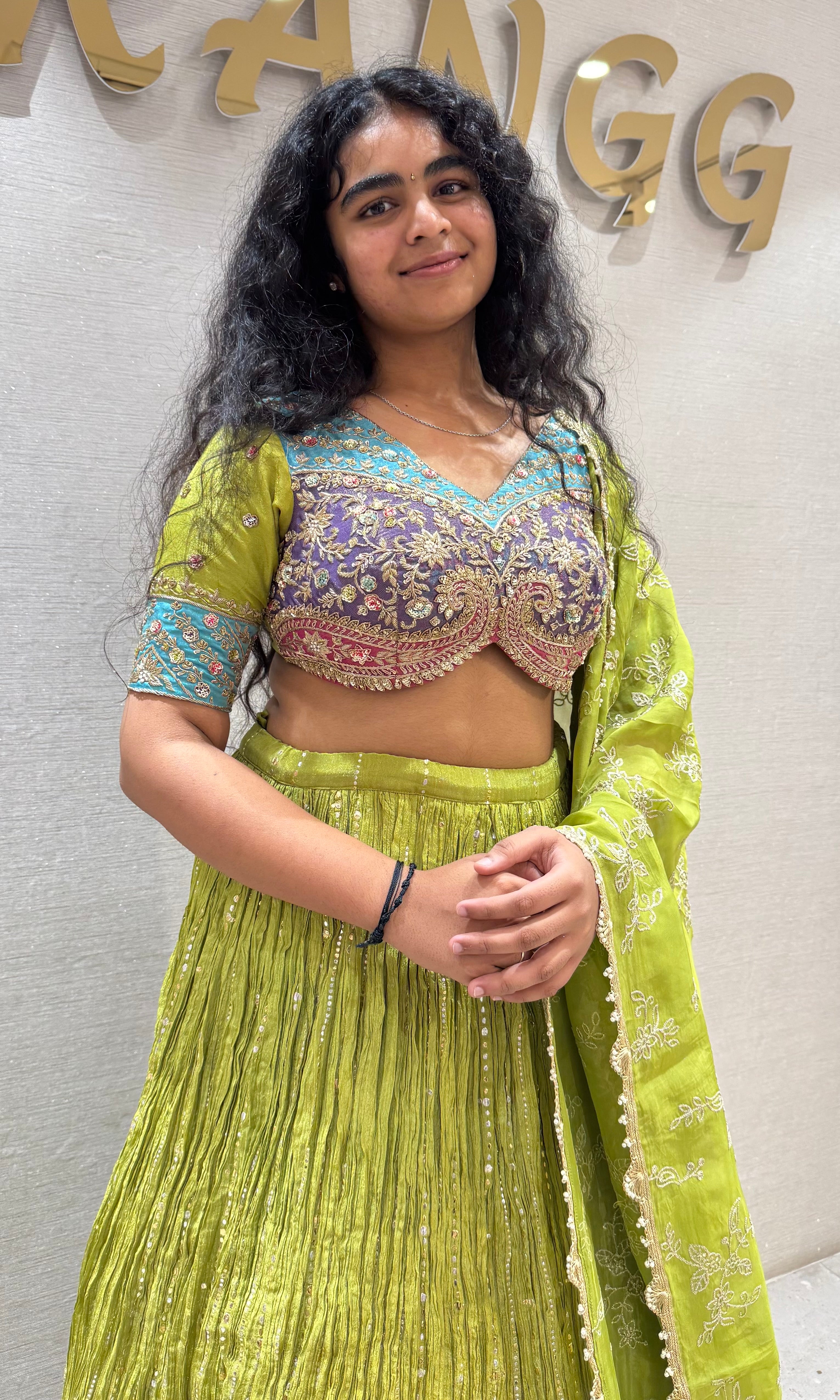 Parrot Green Intricate Embroidered Lehenga