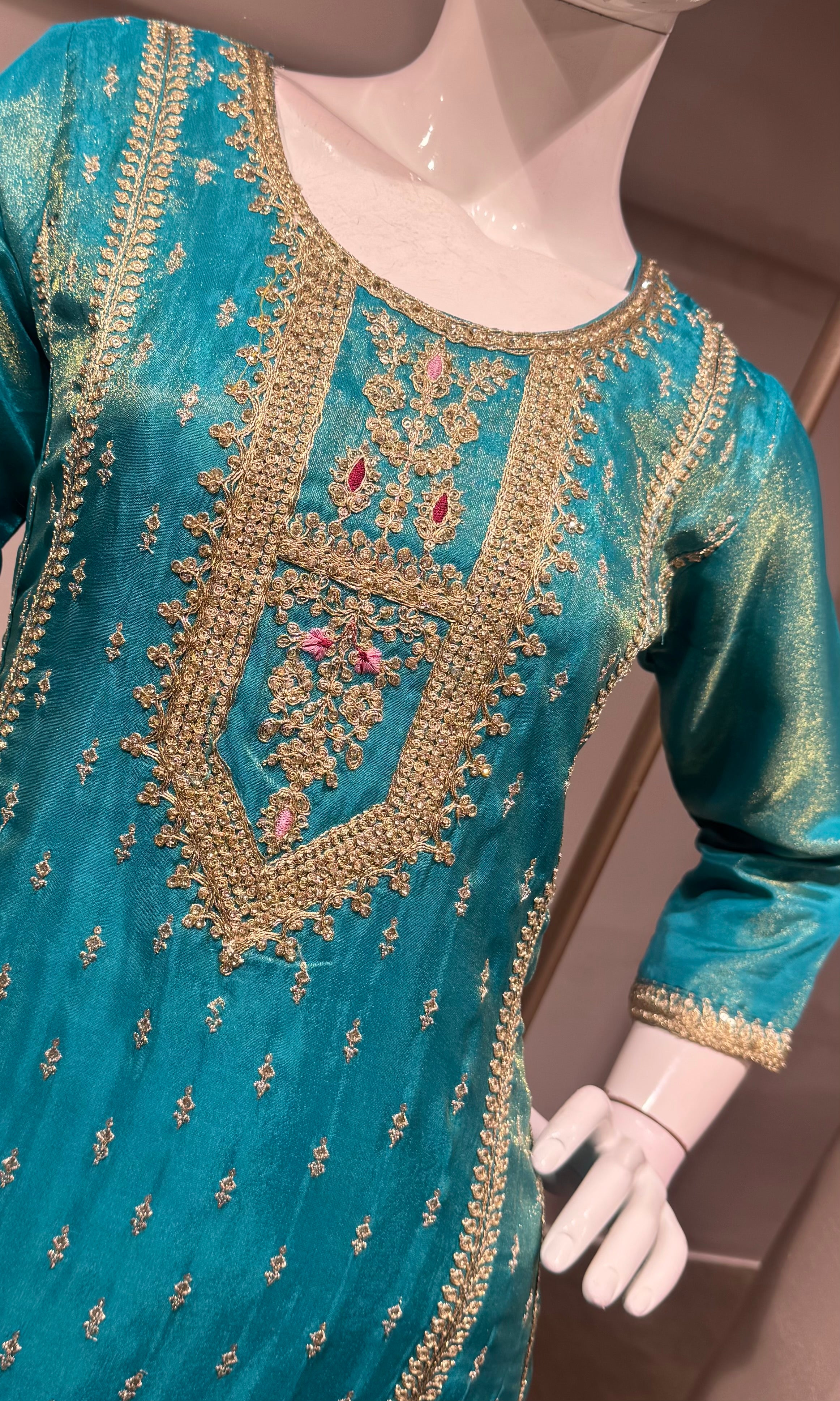 Blue golden embroidered kurta set